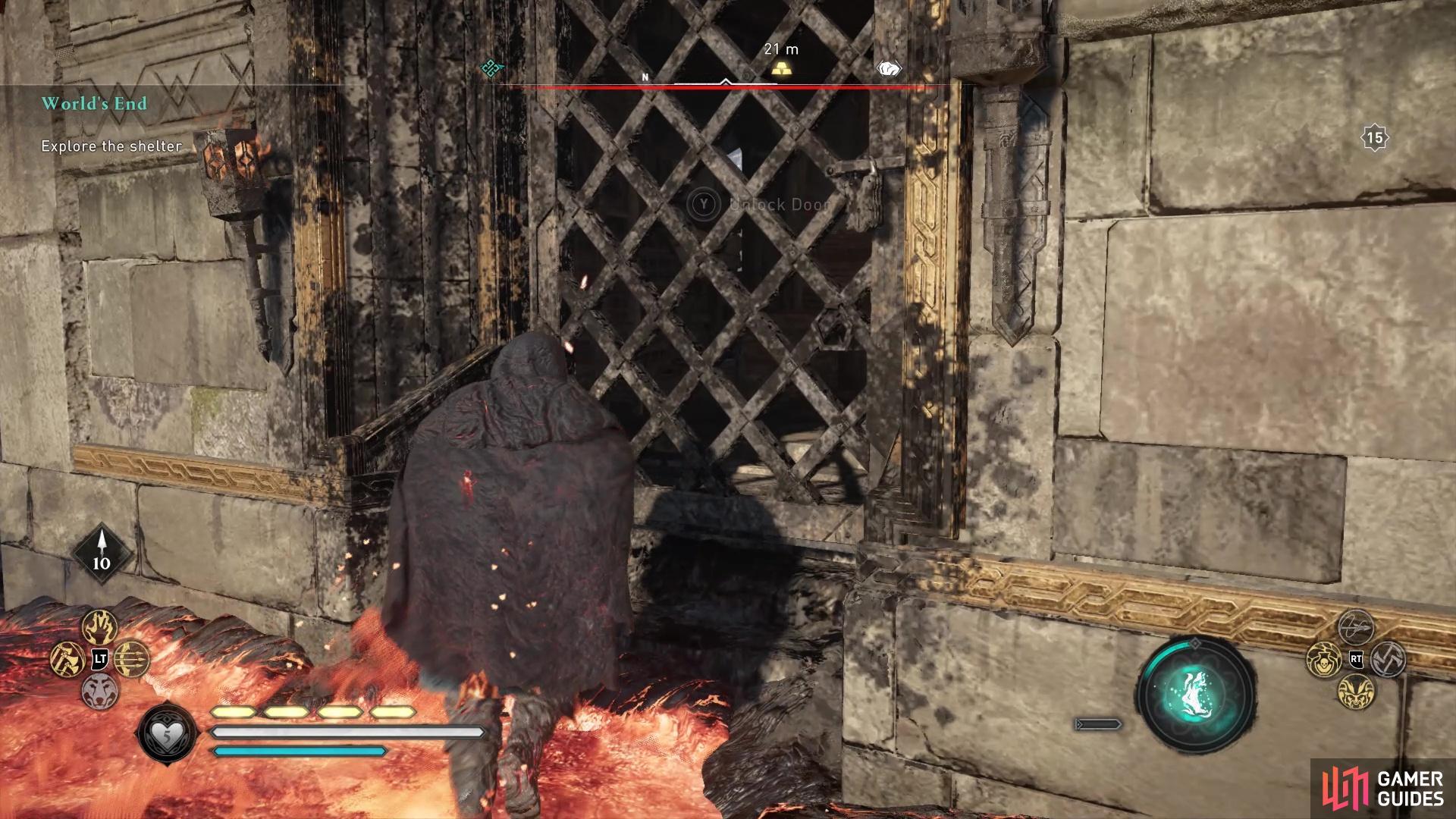 Then use the Power of Muspelheim to unlock to the door without being burned.