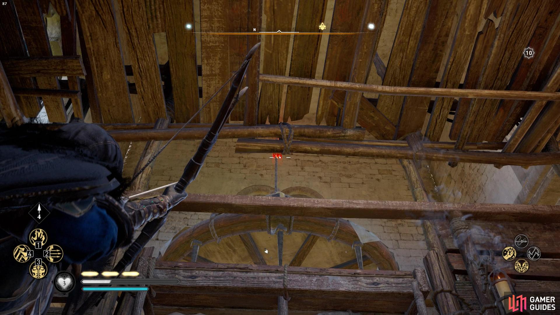 Then, shoot down the chandelier so you can move the barricade and reach the chest.