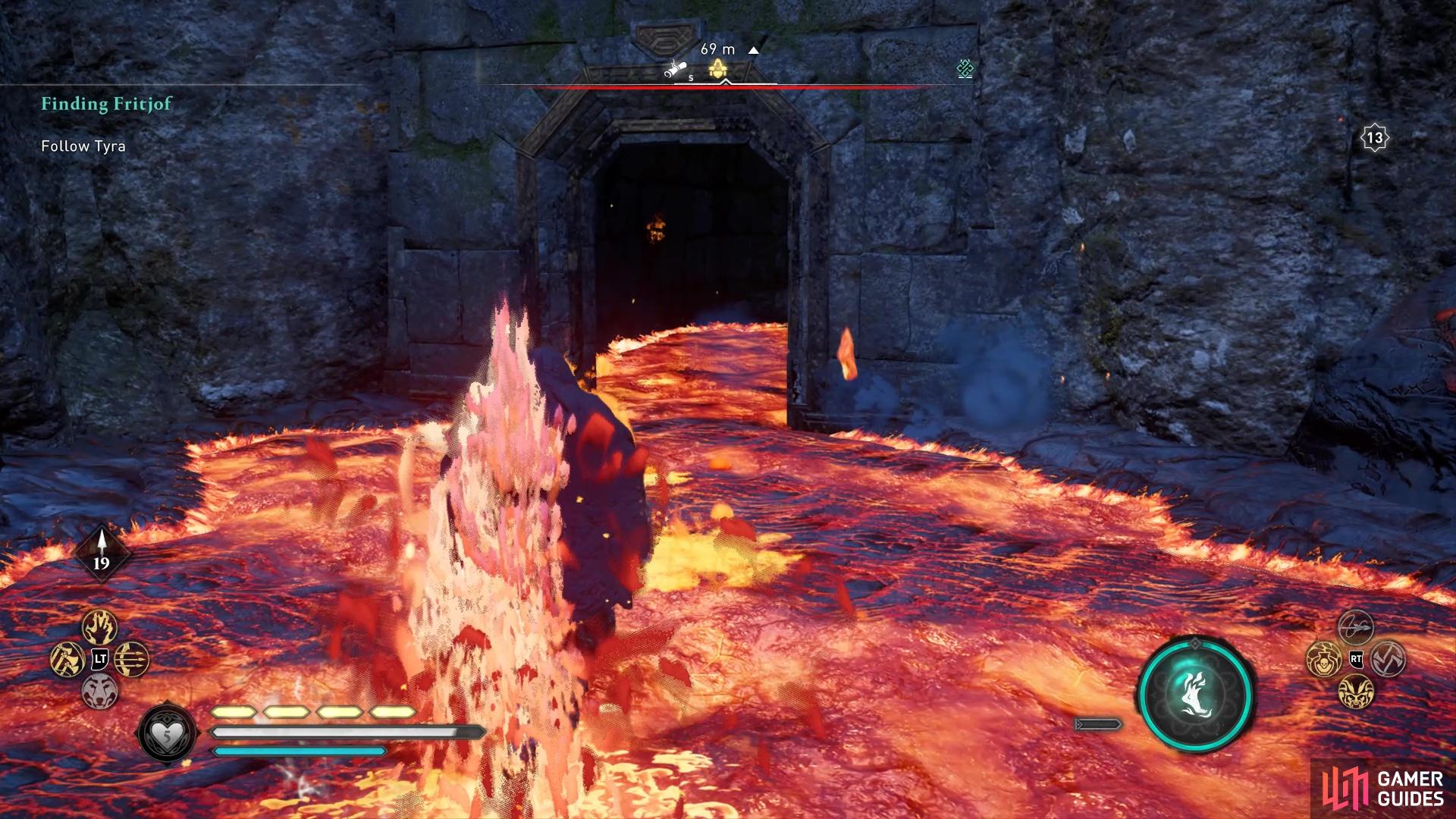 To unlock the chest, youll need to find the key inside this cave (you need the Power of Muspelheim).