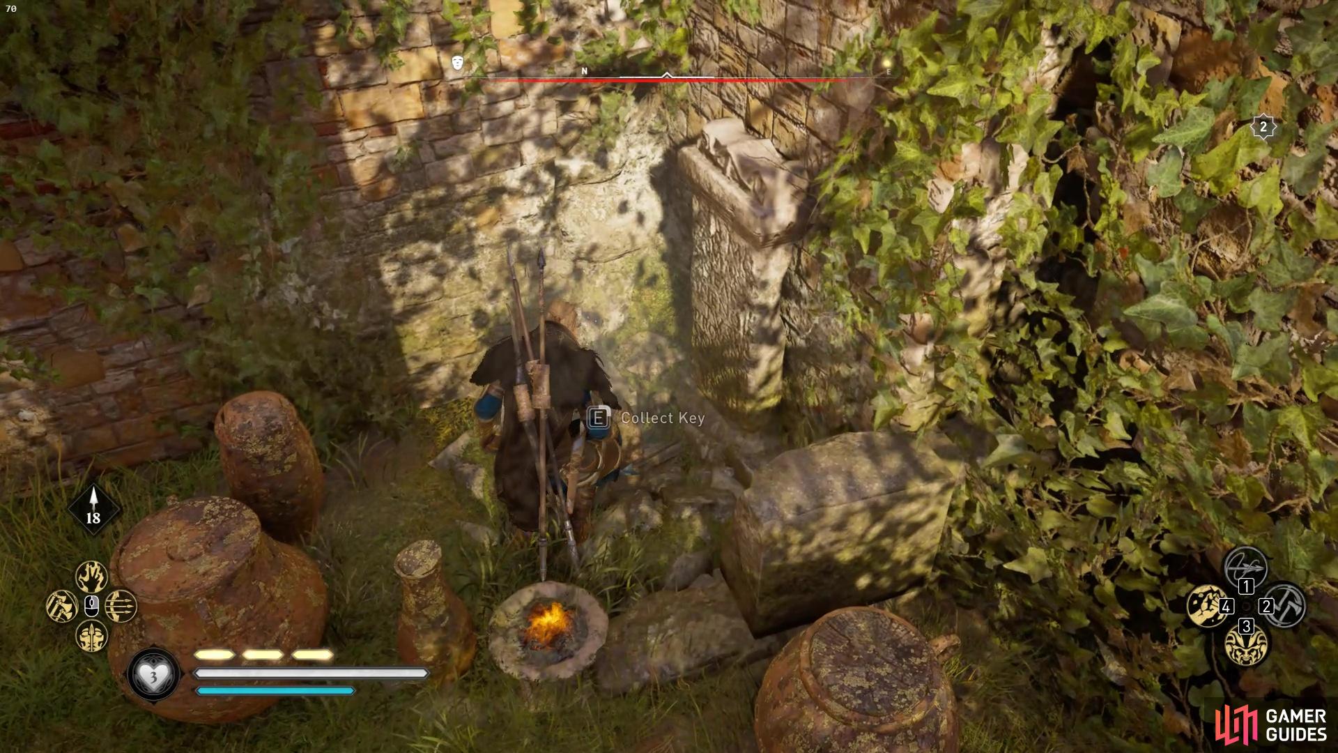 to get to the artifact you'll need to find the key hidden beneath a rock.
