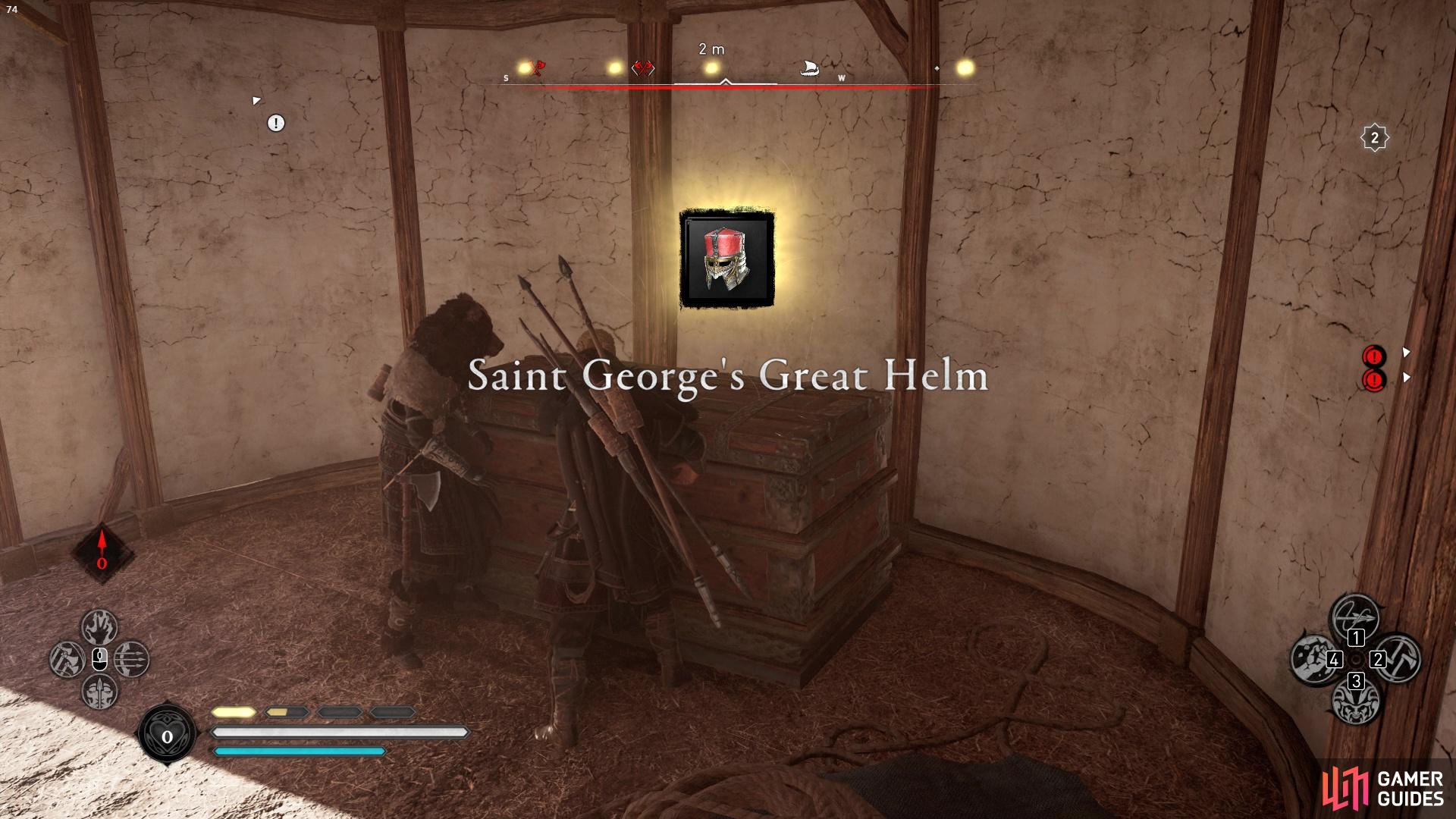 Youll find the Great Helm in one of several large military camps.