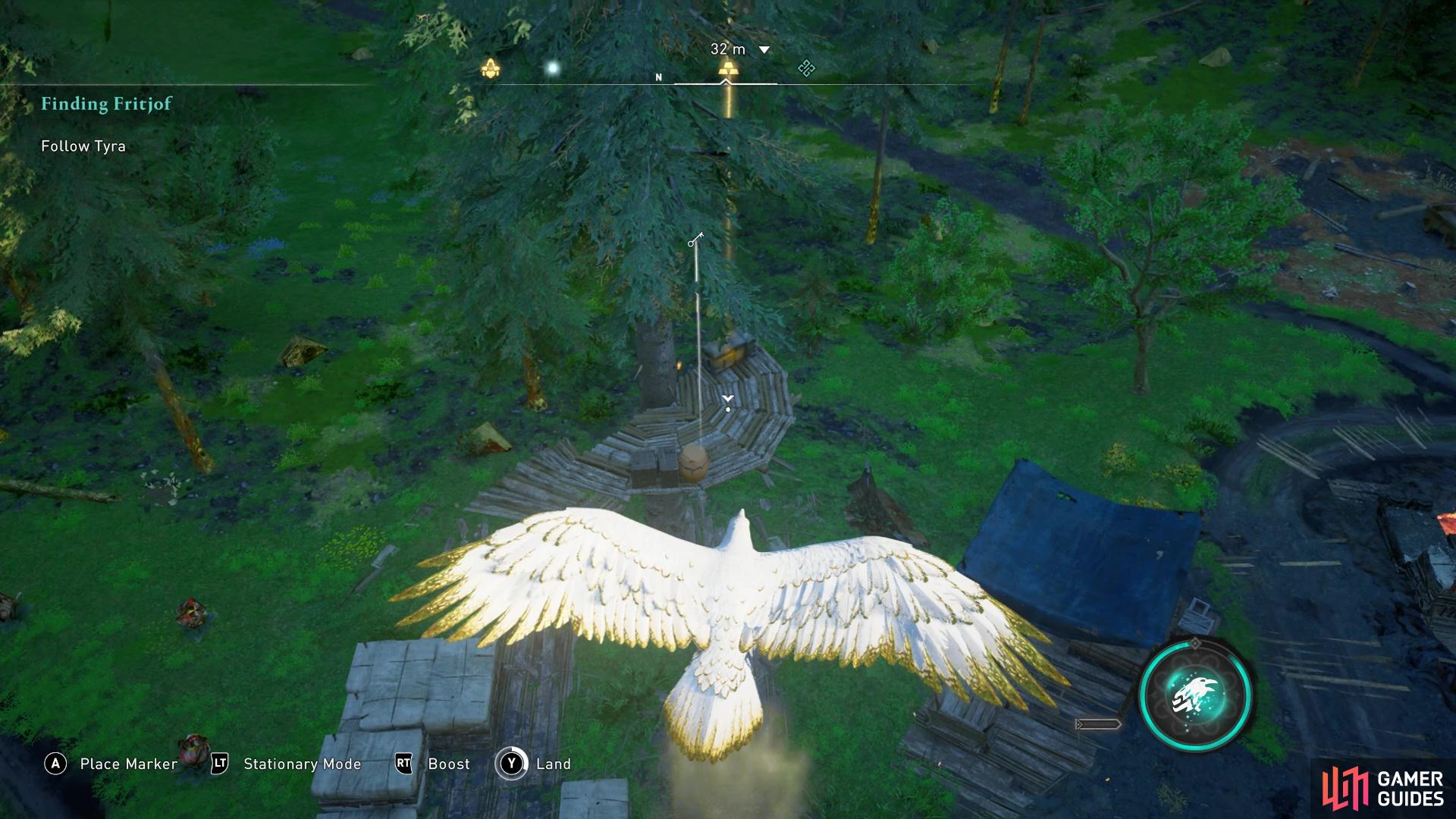 Use the Power of the Raven to fly up to the platform!