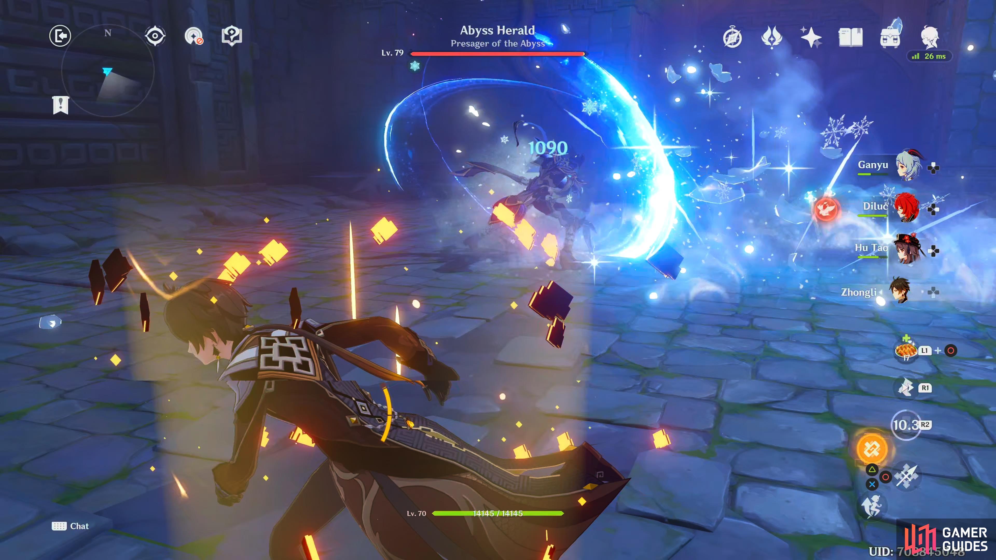 The Abyss Herald will perform three quick slashes towards you whilst its swords are imbued with Hydro