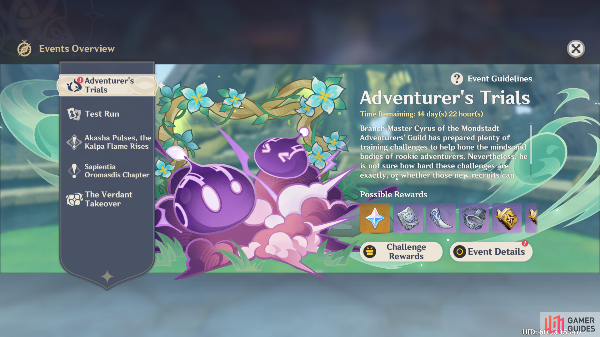 Adventurer's Trials event banner in Genshin Impact version 3.2.