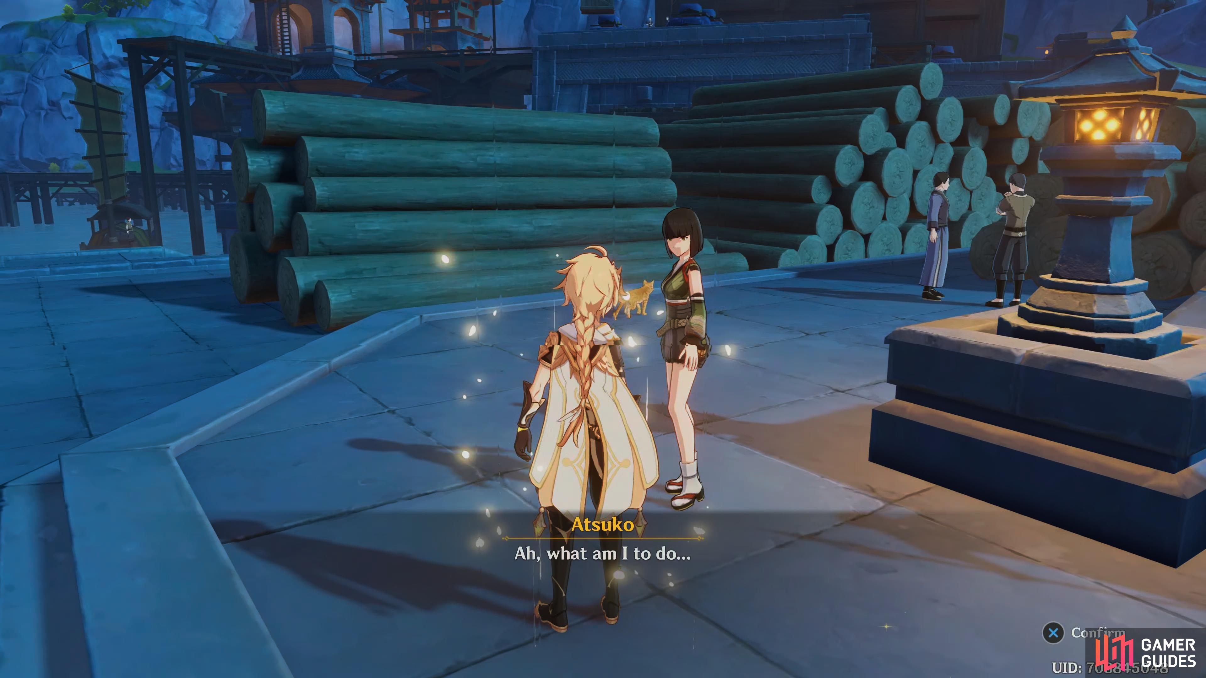 Atsuko can be found by the Docks