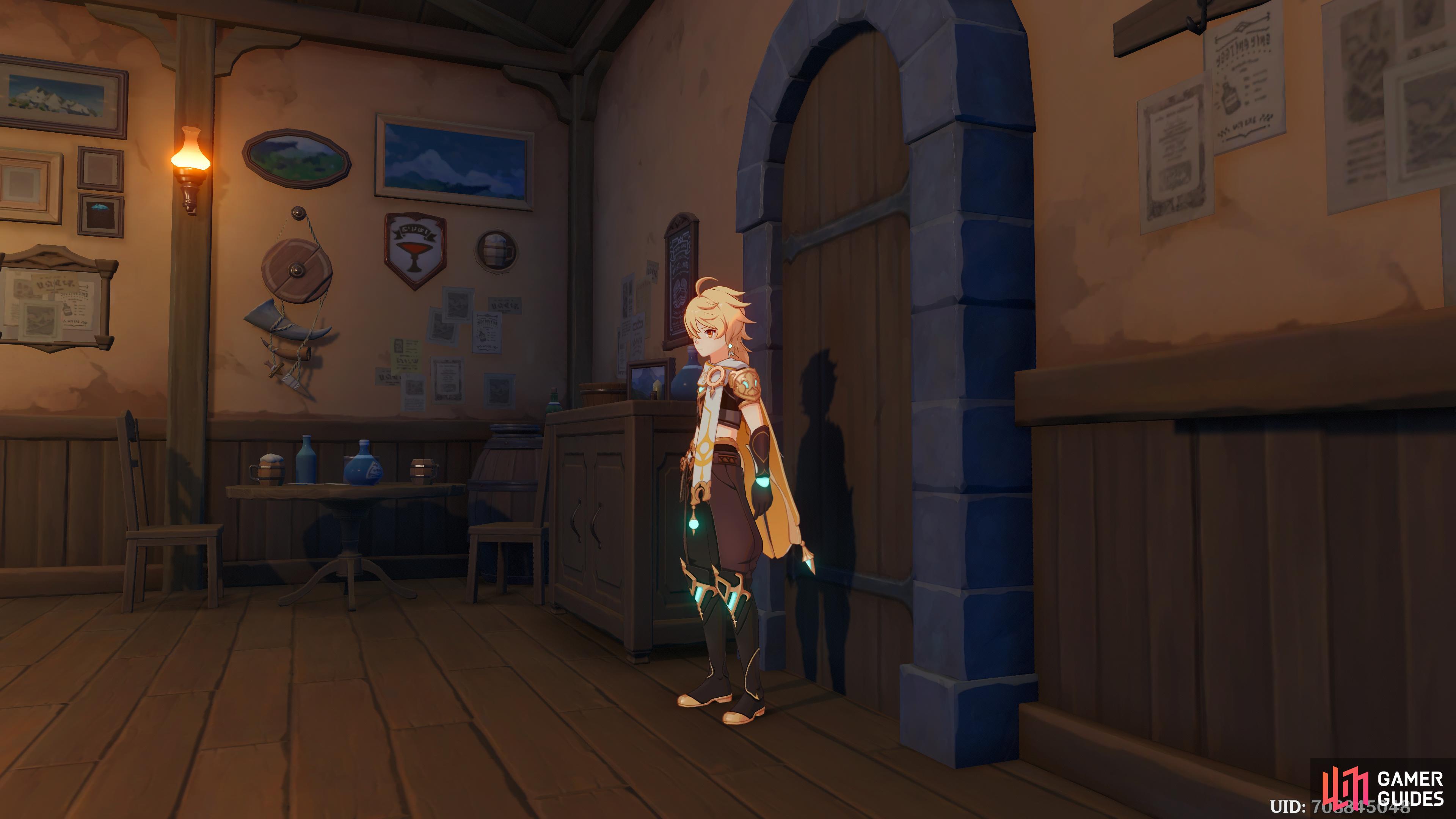 The Traveler entering the tavern after hours.