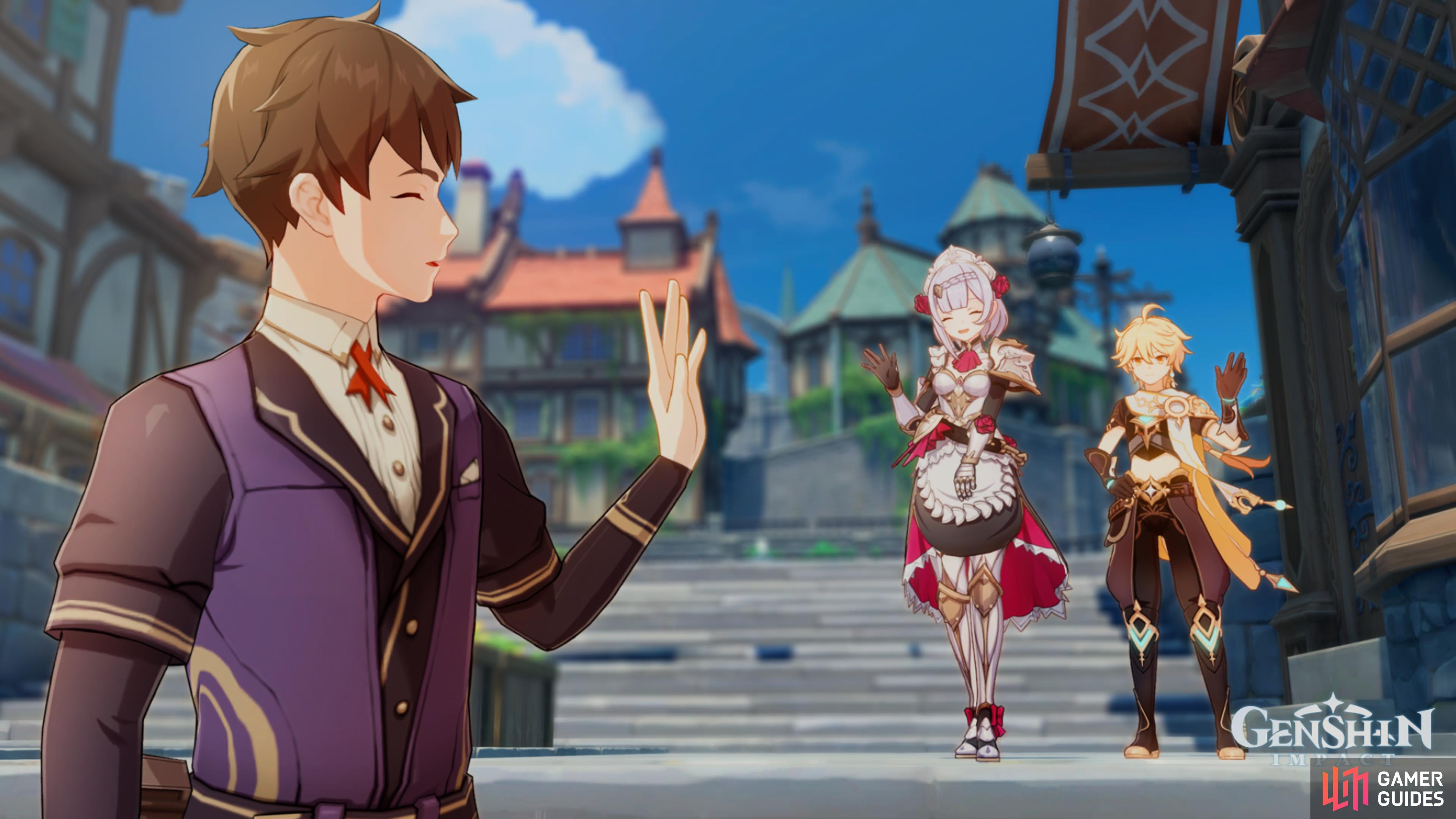 Noelle and the Traveler waving goodbye to Alois.