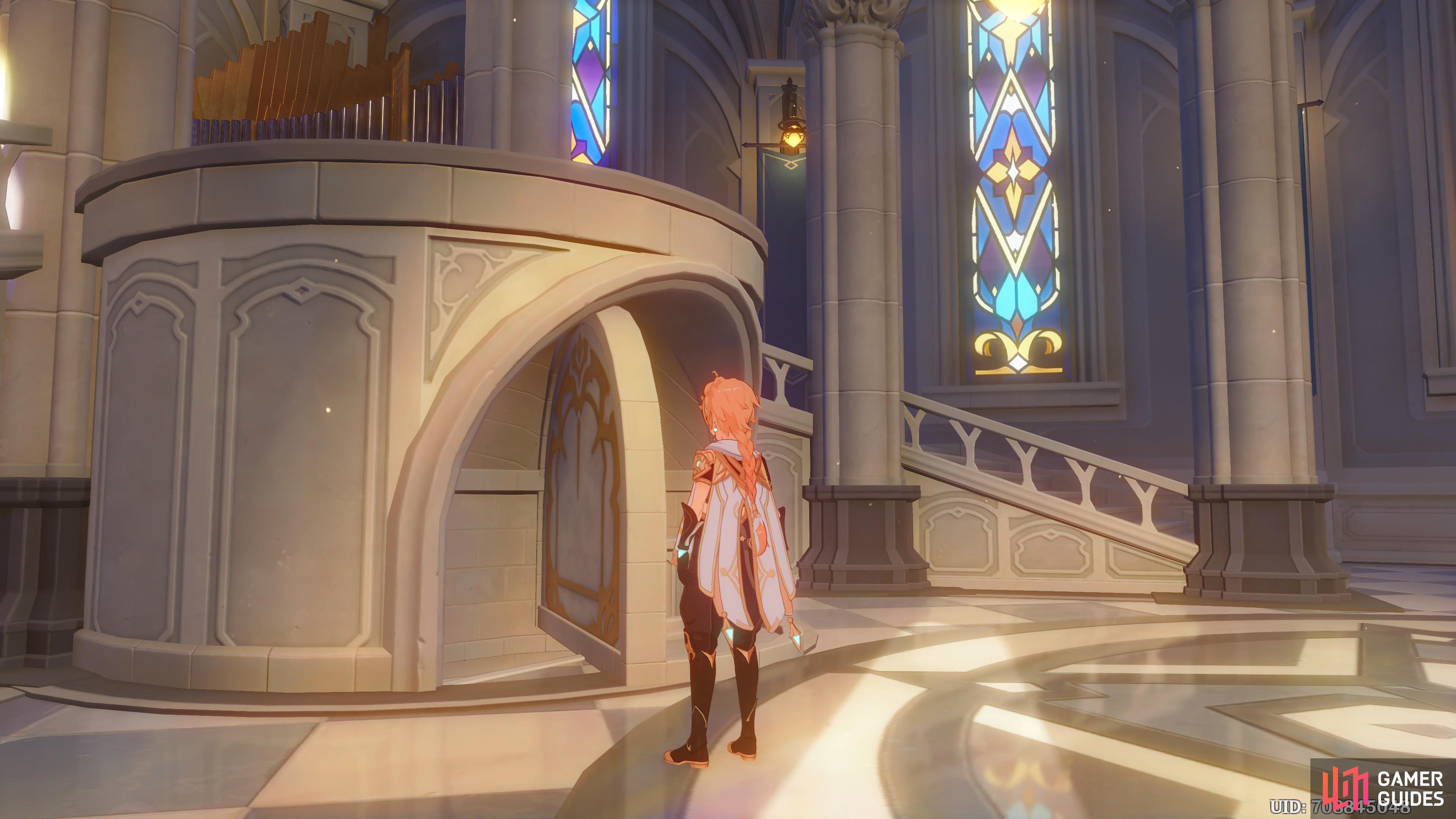 The Traveler about to enter the Cathedral's basement to steal the Holy Lyre der Himmel.