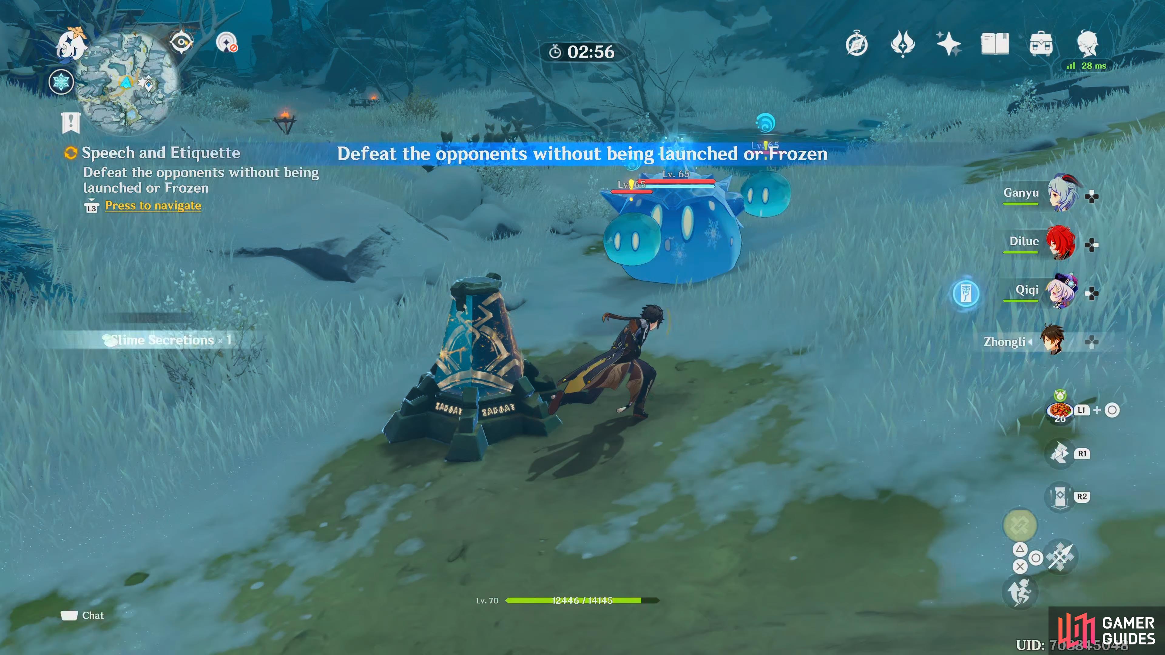 For this challenge, you'll need to defeat all enemies without getting Frozen or Launched
