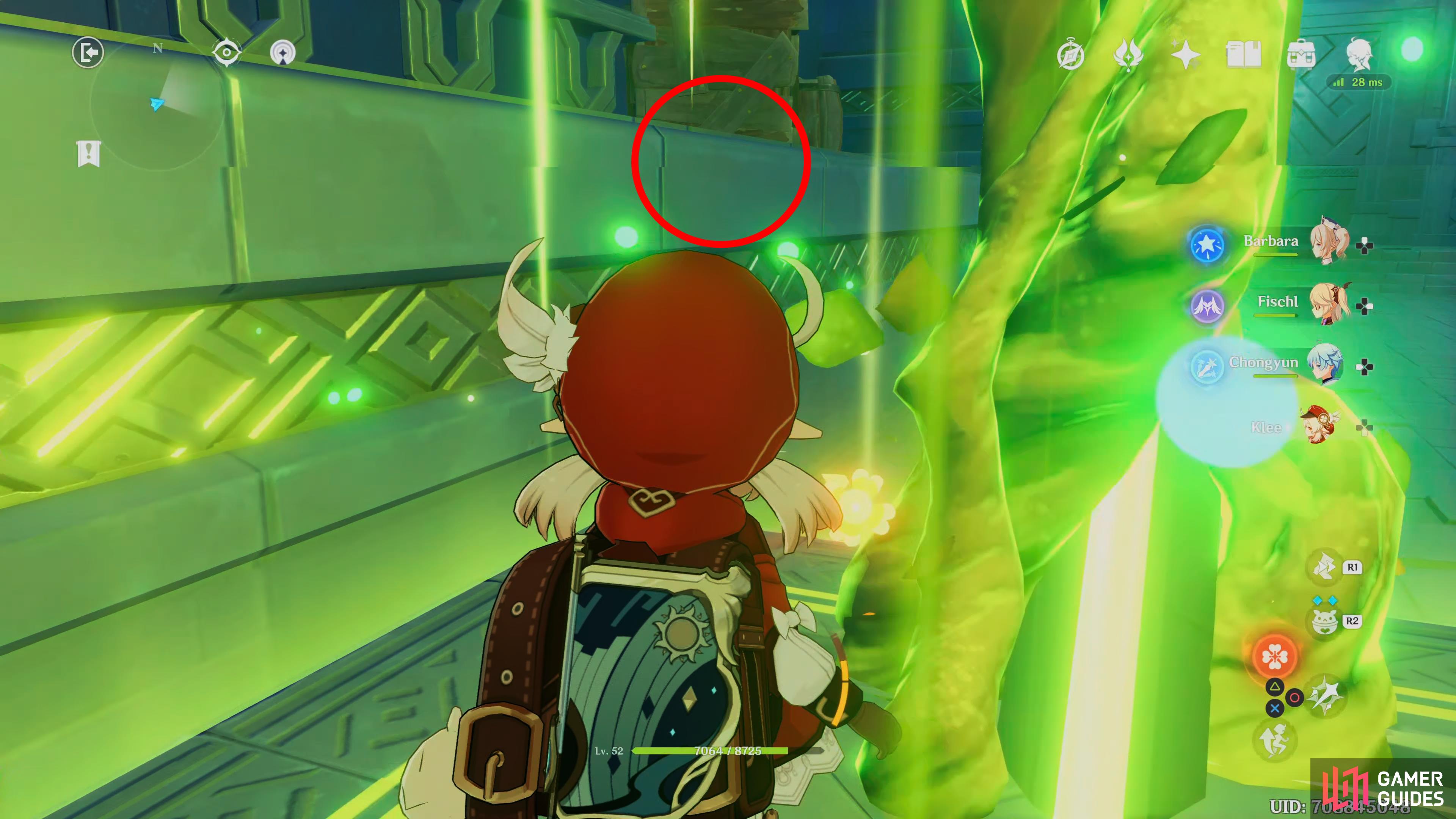 If you jump towards the red circle in the image you can get up to the ledge