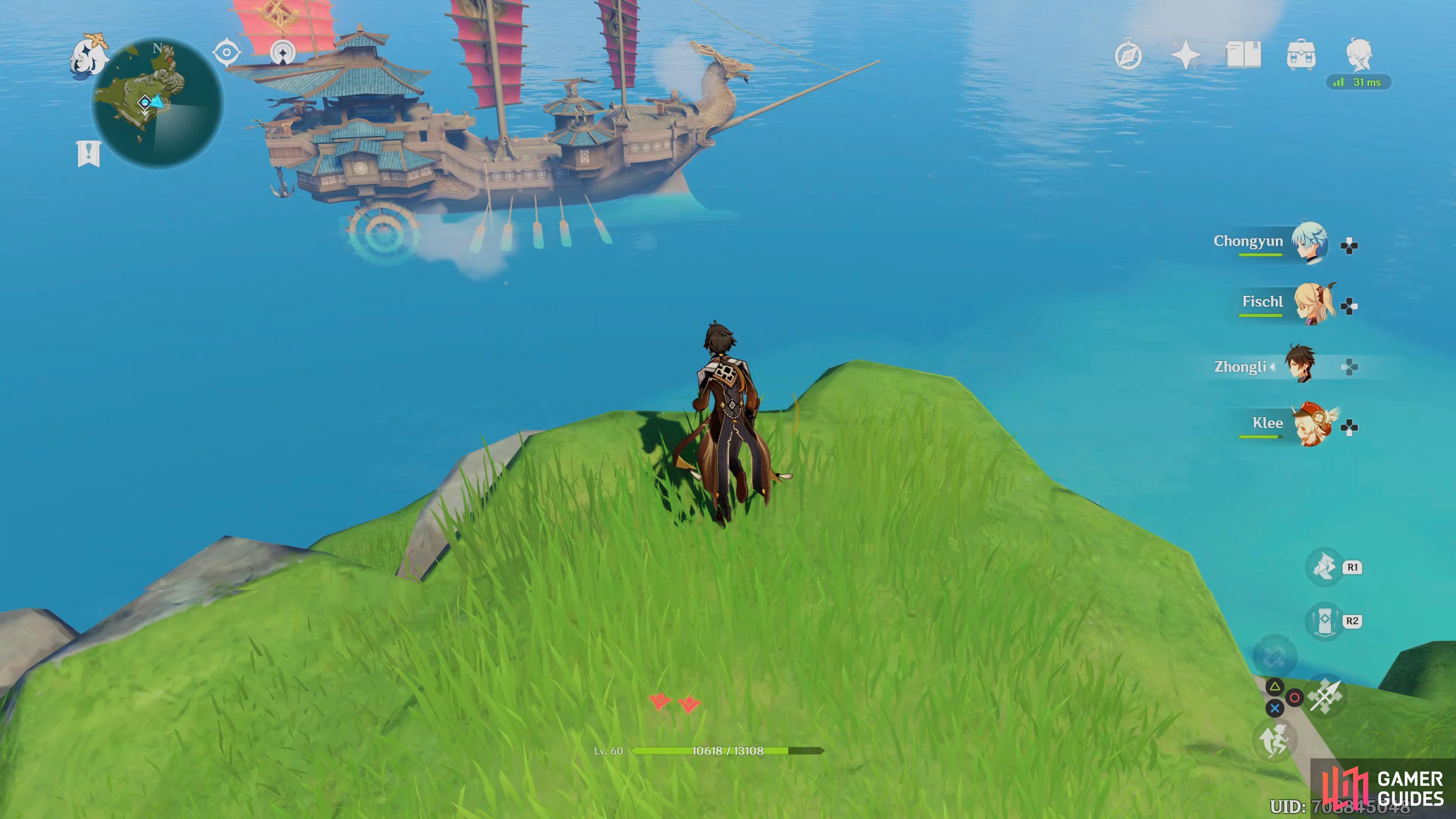 to the east of that domain are some cliffs you can climb and jump from to glide over to the ship.