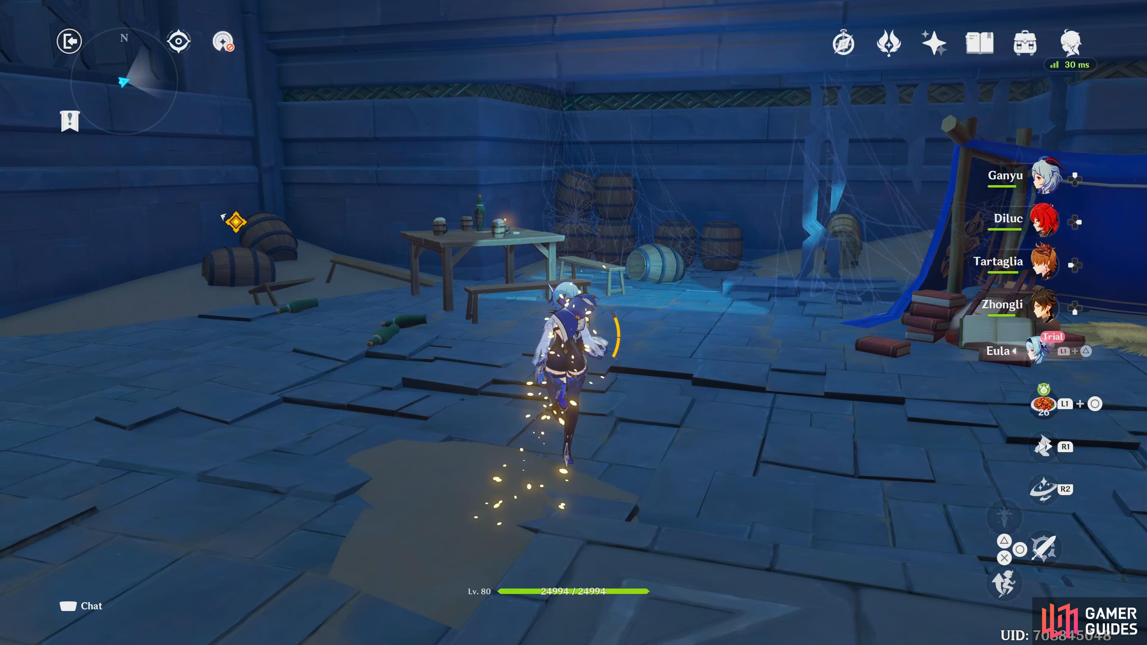 The first Comon Chest can be found behind the railing, by the makeshift tent.