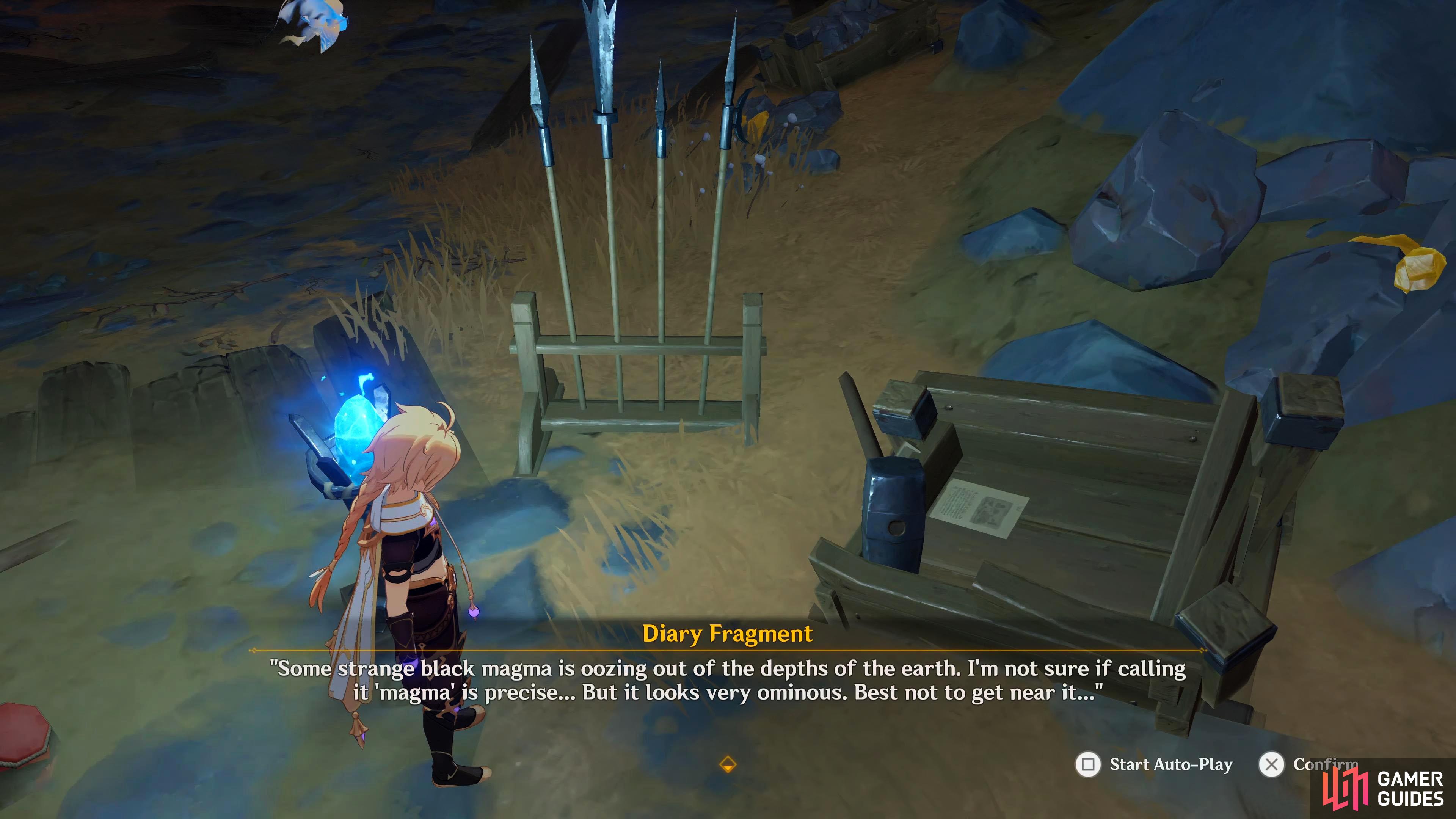 The last Diary Fragment can be found in a broken crate near the Treasure Hoarders white tent.