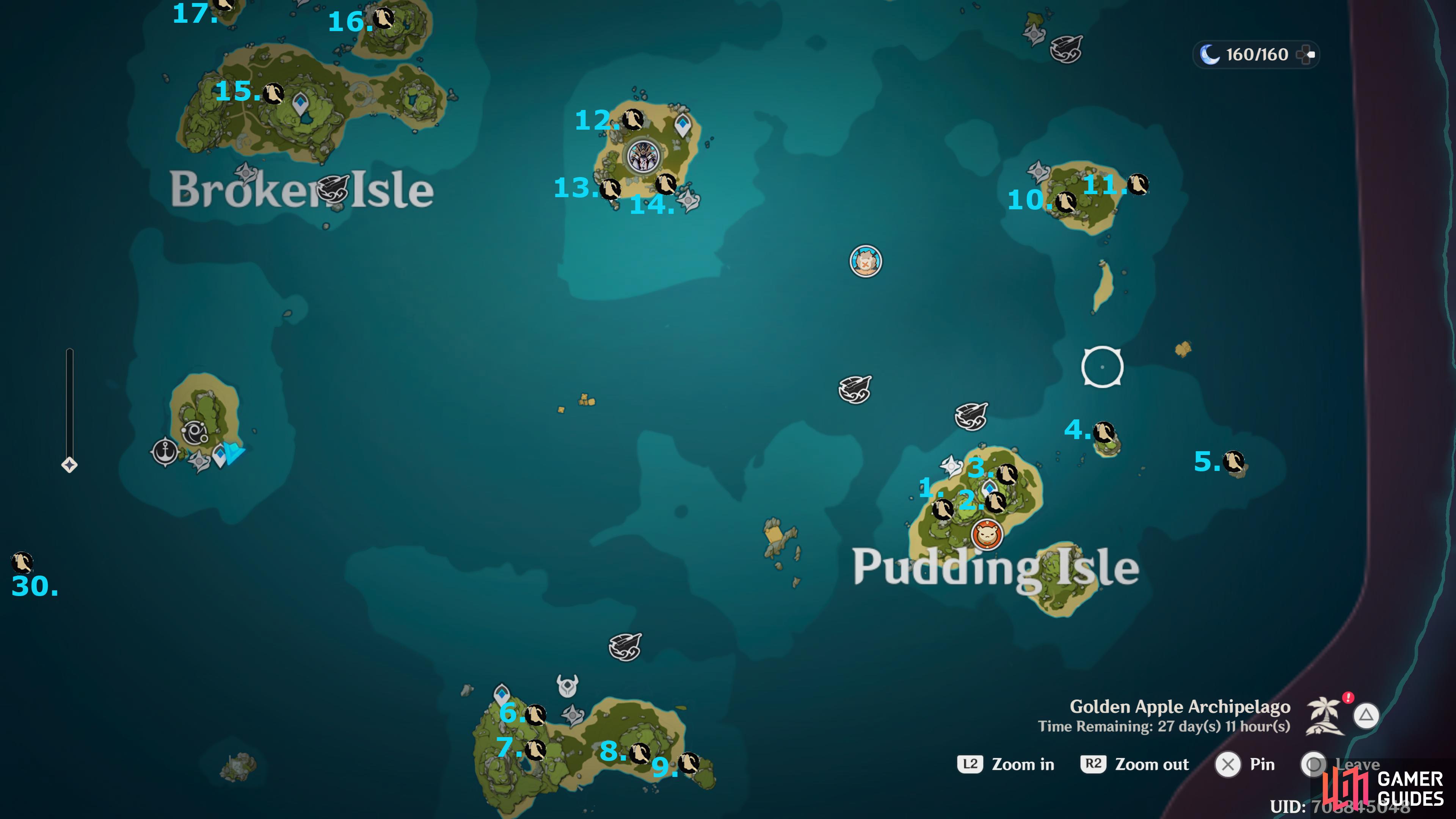 Here you'll find the conch locations on the bottom of the map