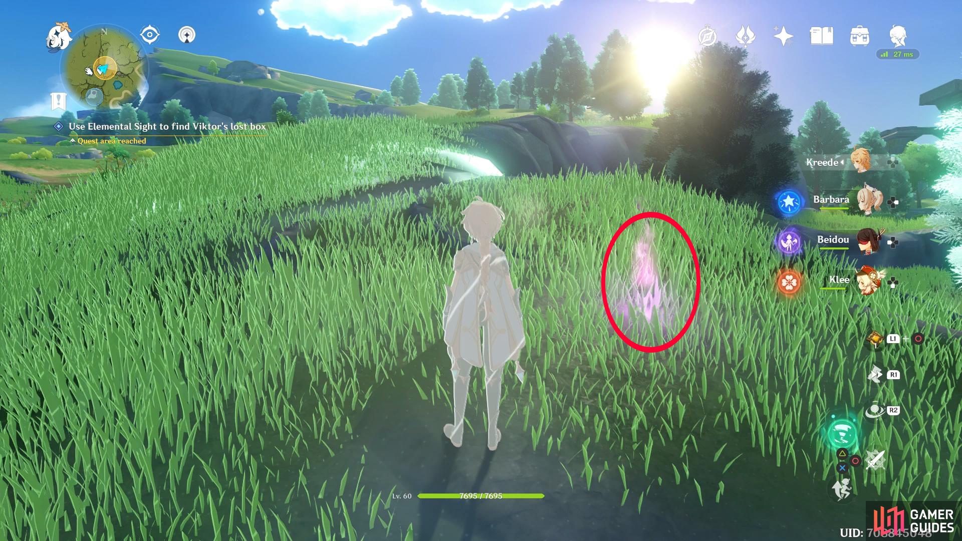 Use Elemental Sight to see the purple track