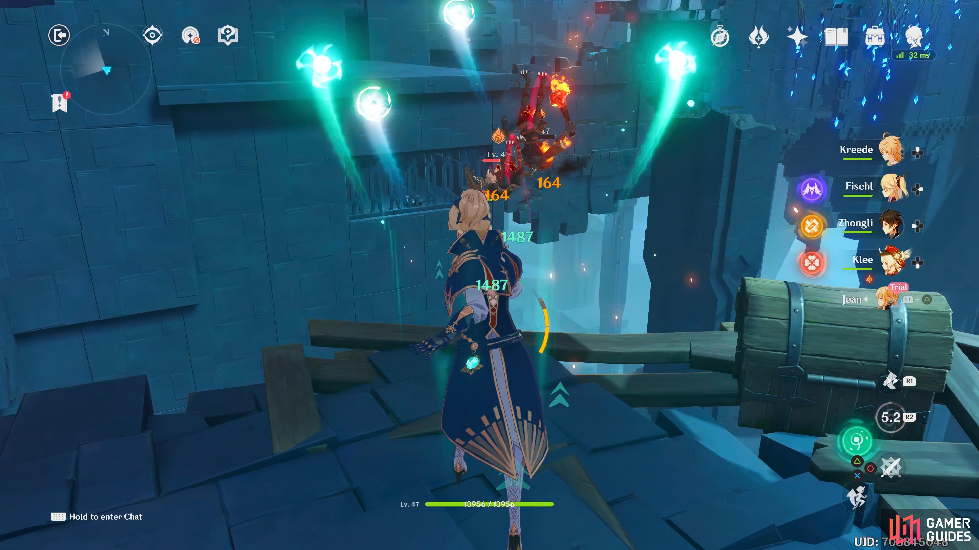 charge Gale Blade and release it to launch the enemies of the cliff