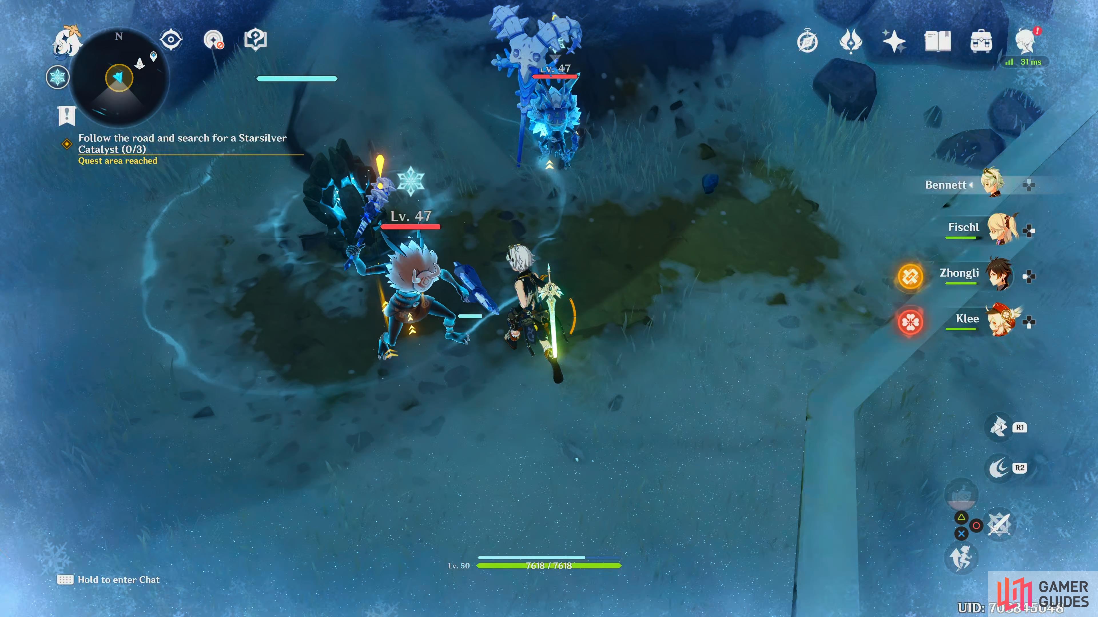 Defeat the Hilichurls to make gathering the Catalyst easier.