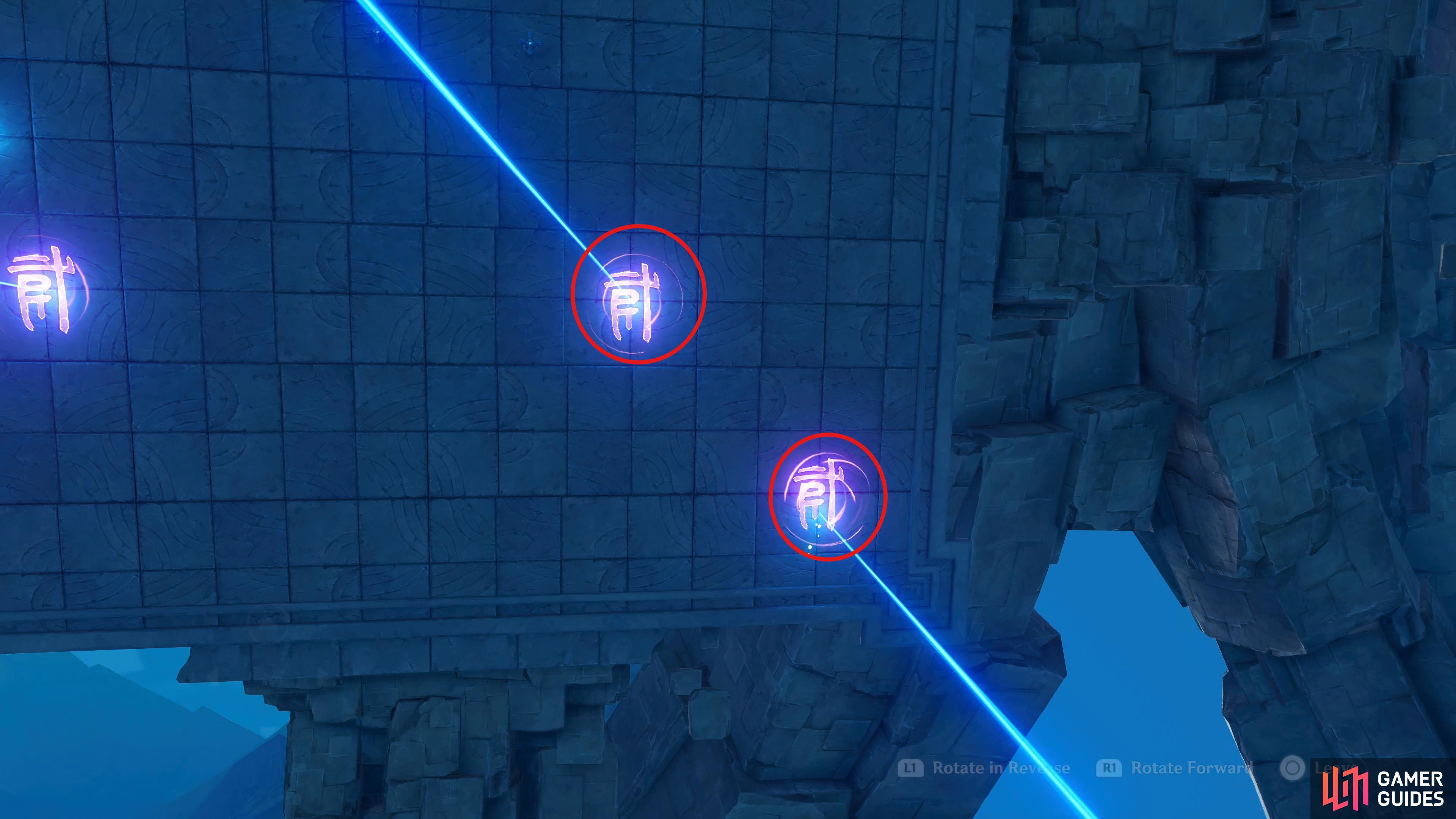and the Lightshape with the larger gap needs to activate the runes in the southeast.
