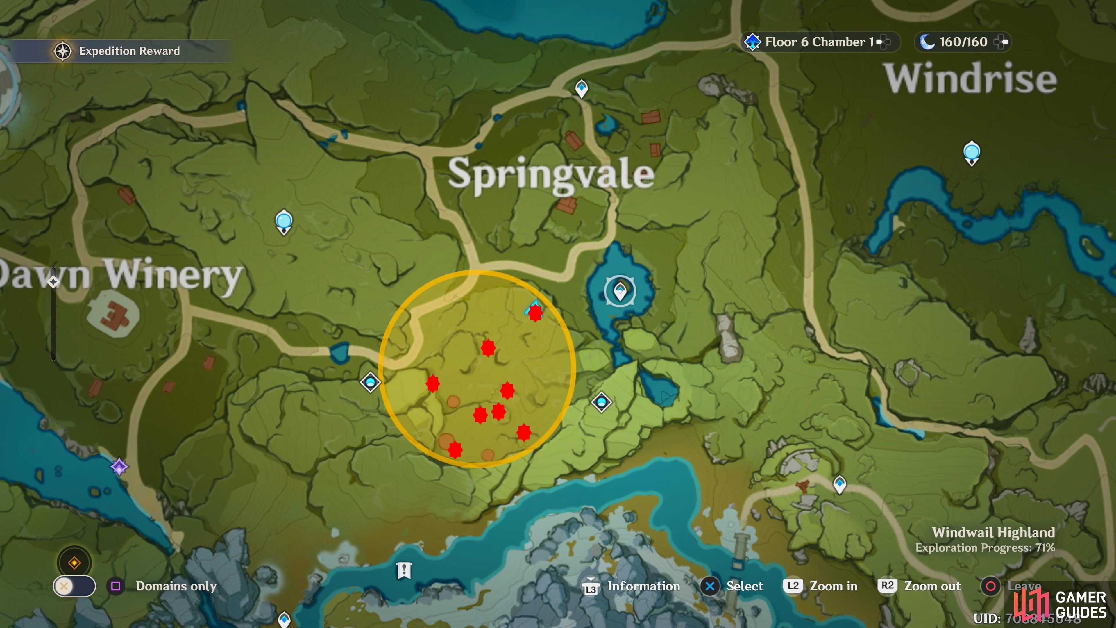 The Treasures can be found where the red dots are on this map.