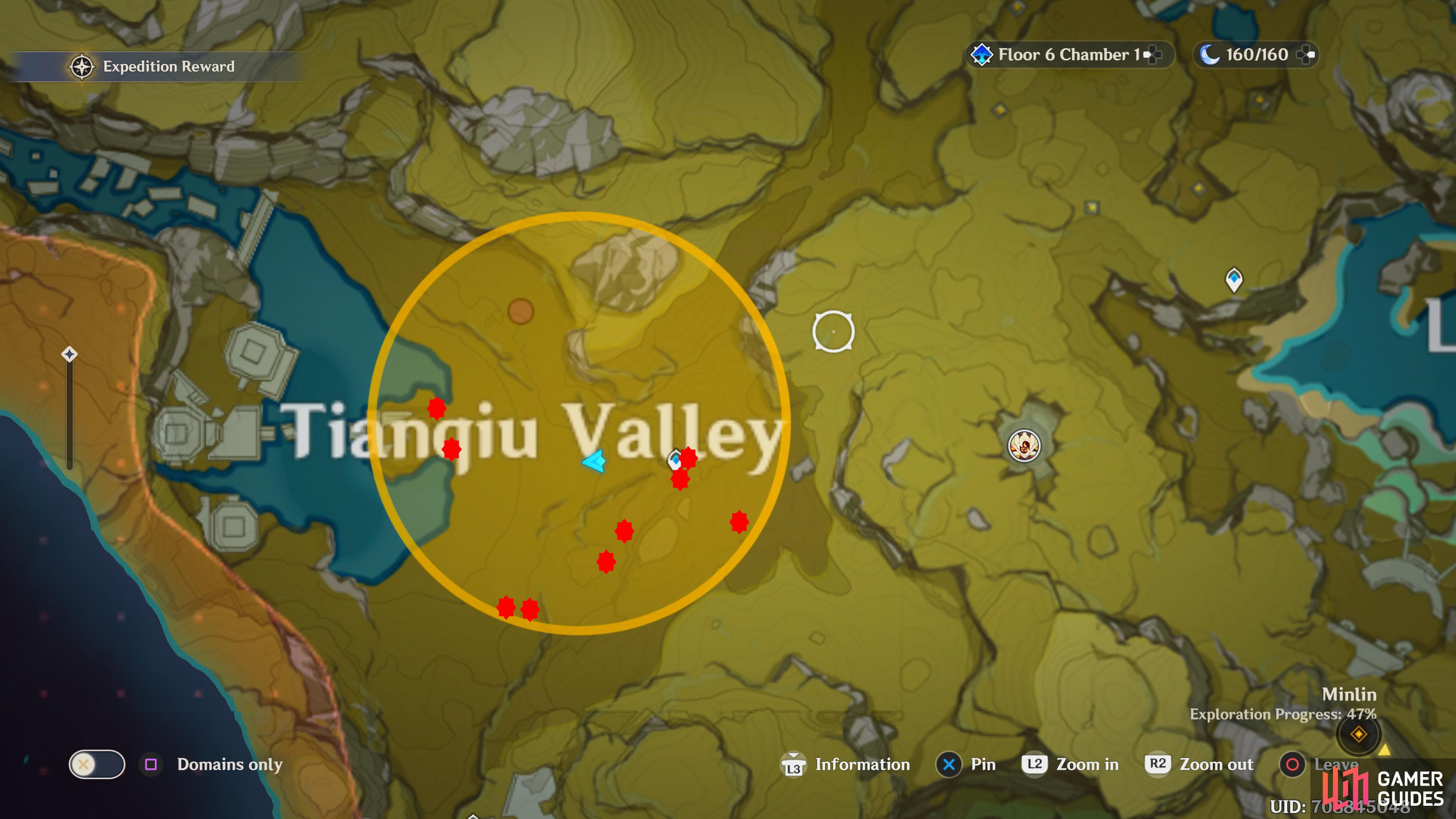 The Treasures can be found where the red dots are on this map.