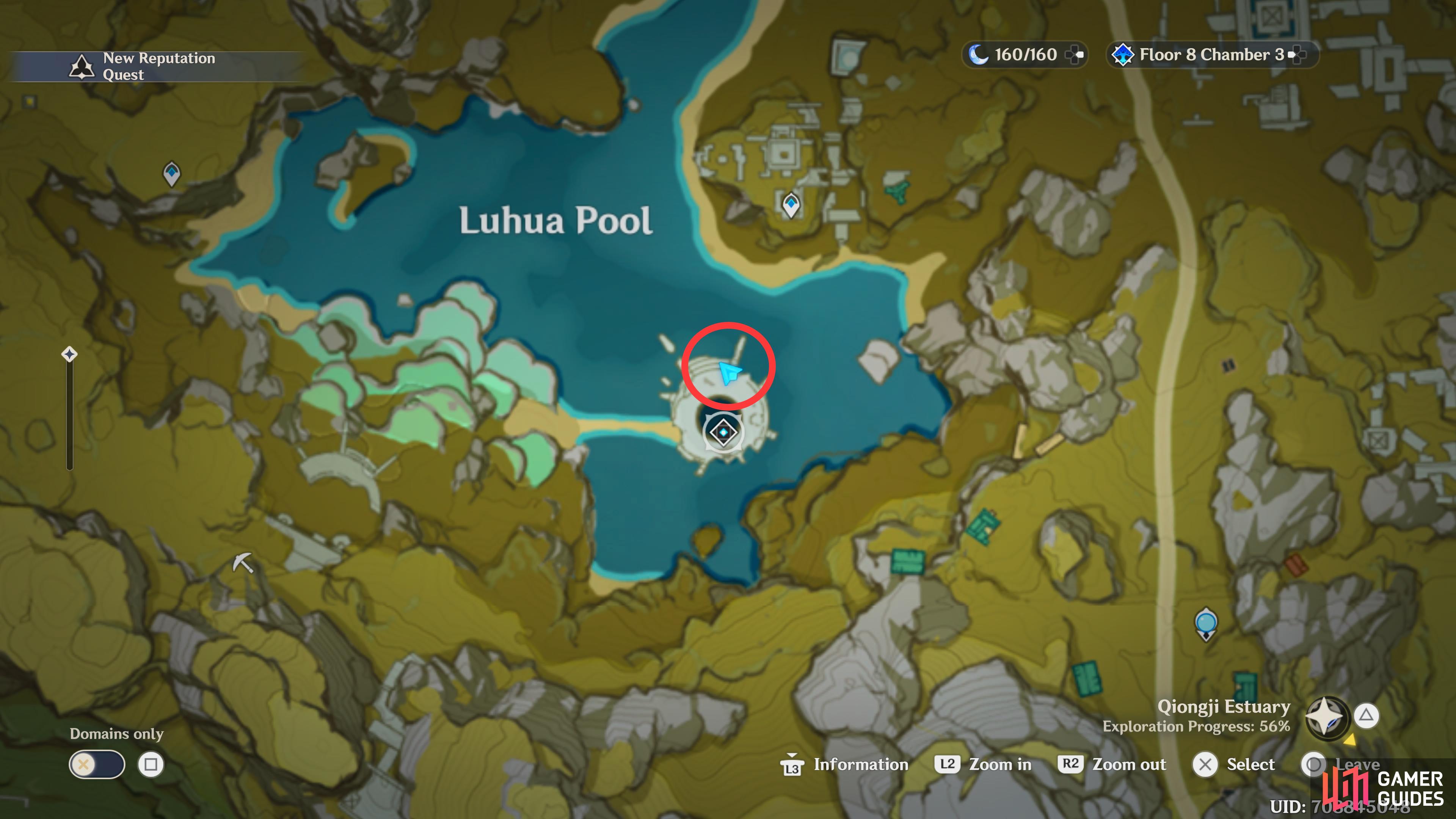The Luhua Pool Fishing Point is on the same small island as the Hidden Palace of Guizang Formula Domain.