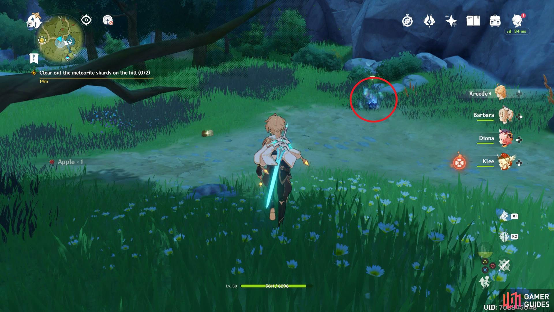 Meteorite Shard 1 can be found just to the east of where you start