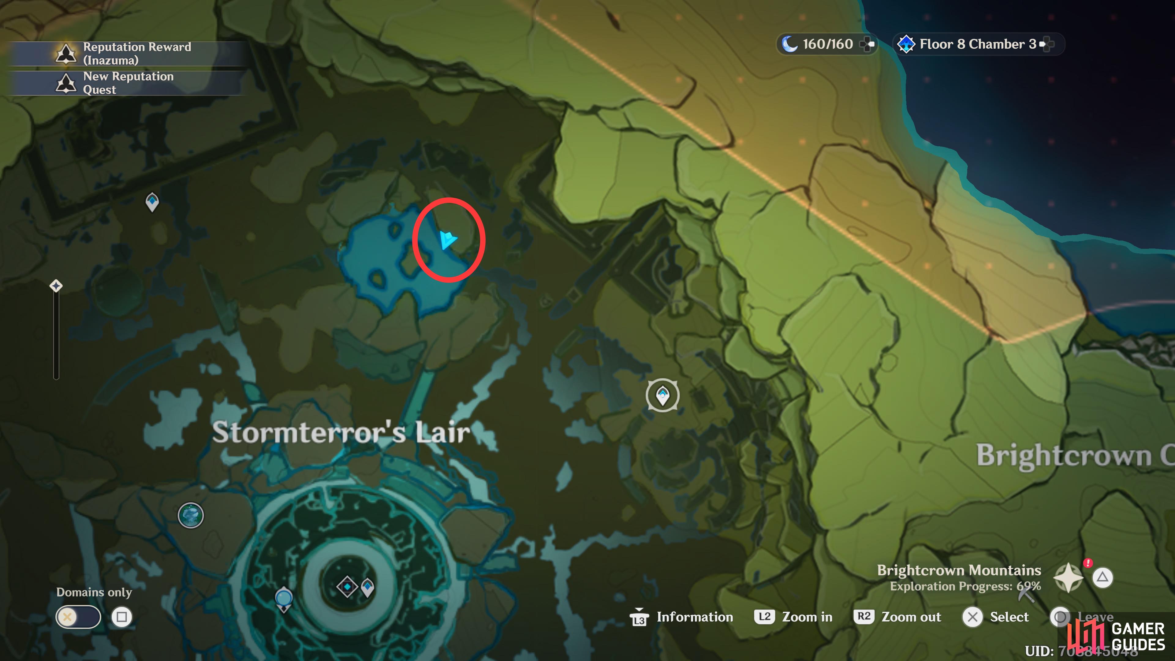 The Northeast Stormterrors Lair Fishing Point is in the lake just to the northeast of the Statue of the Seven.