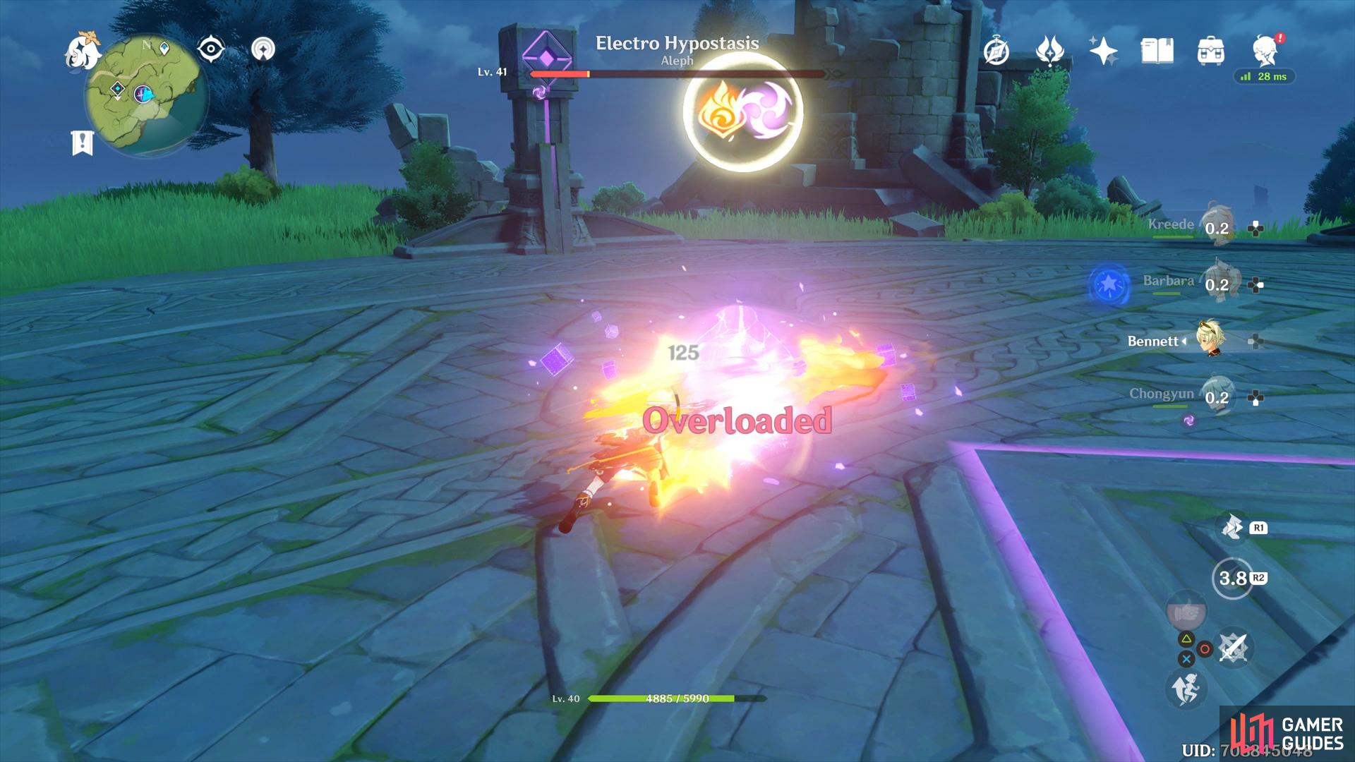 Overload creates an explosion that deals AoE Pyro damage and can effectively break Geo shields.