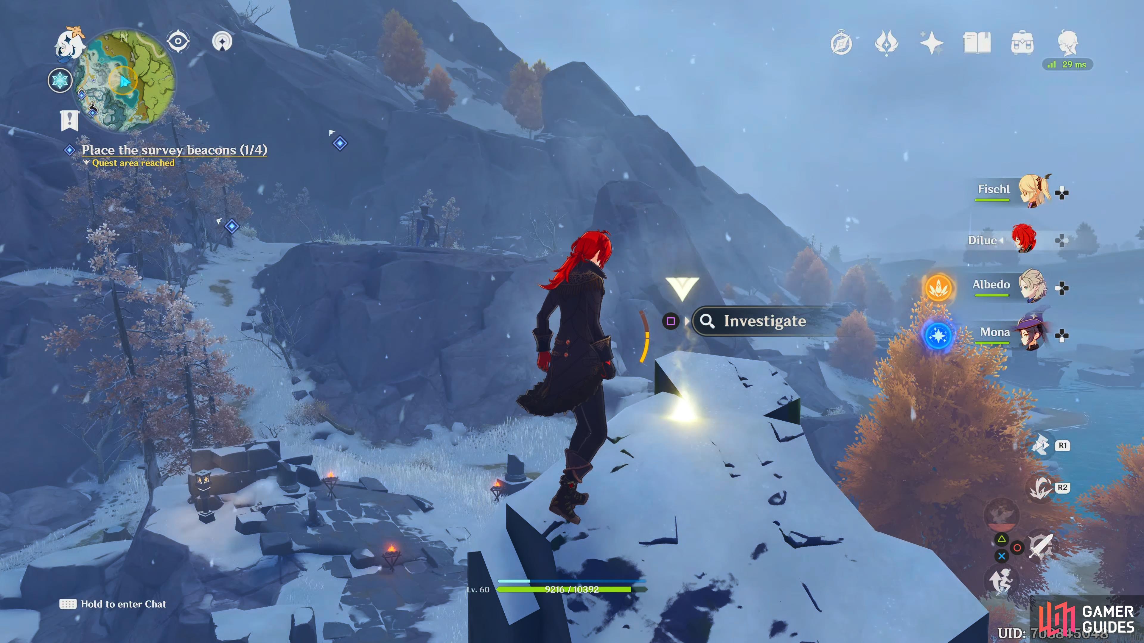 the second beacon is on a broken pillar, east of the Snow-Covered Path