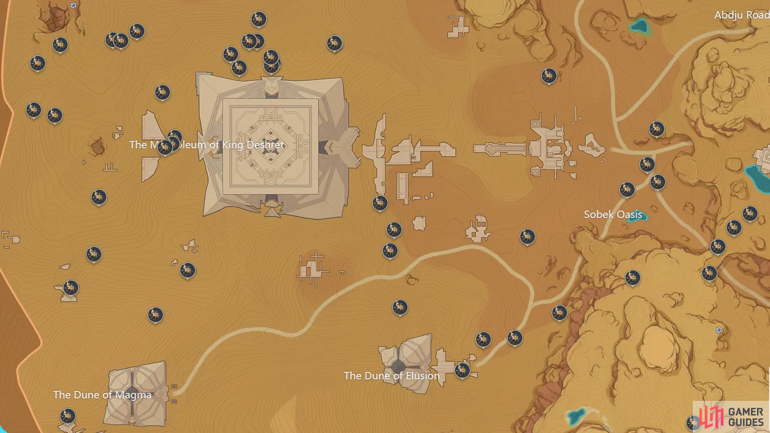 Scarab locations around The Masusoleum of King Deshret Via HoYoverse Interactive Map