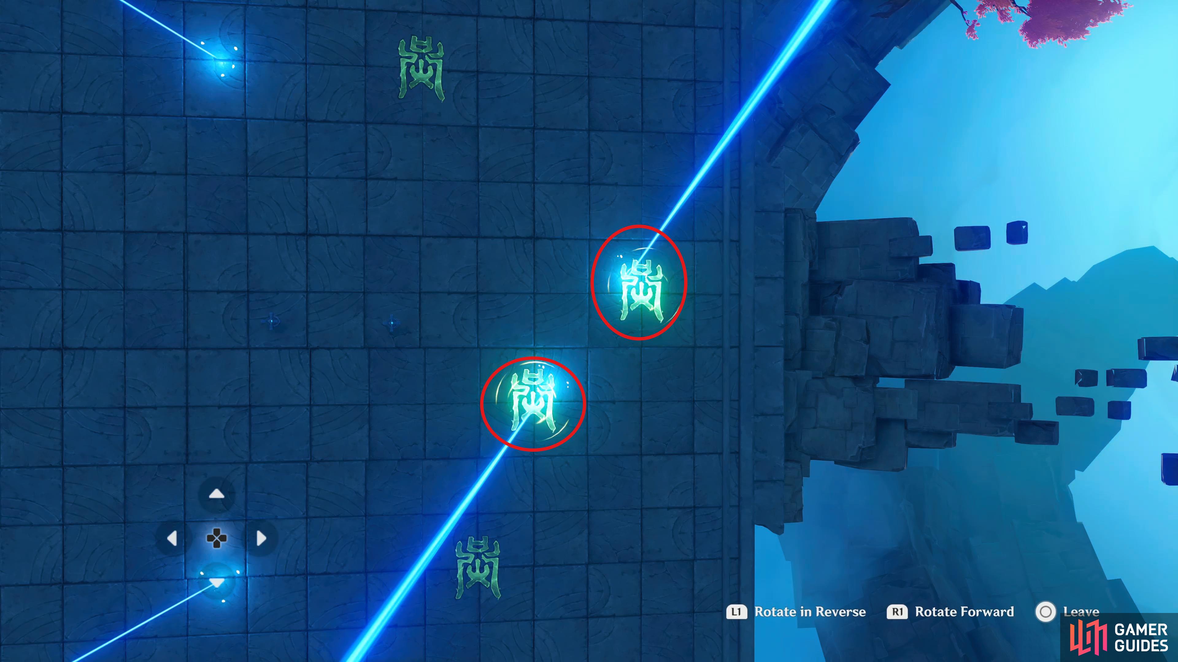 The Lightshaper with the smaller gap between the beams needs to activate the runes on the east