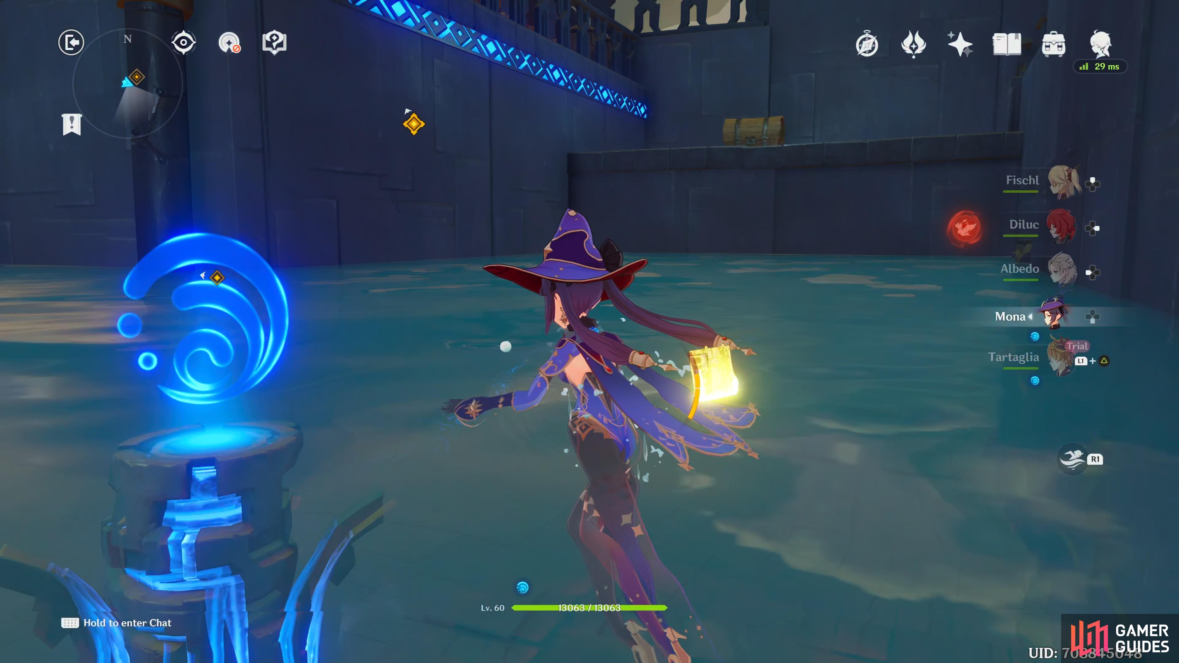 Head to the chest as soon as you activate the totem and the water level begins to rise