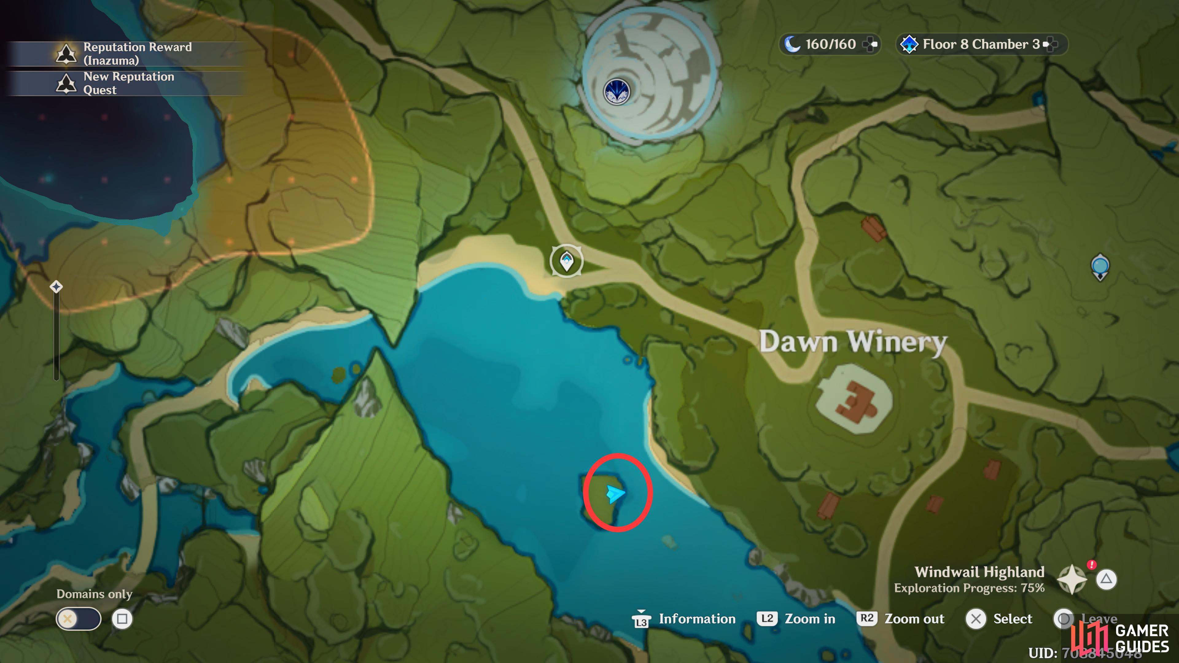 The West Dawn Winery Fishing Point is on the small island west/southwest of the Dawn Winery.