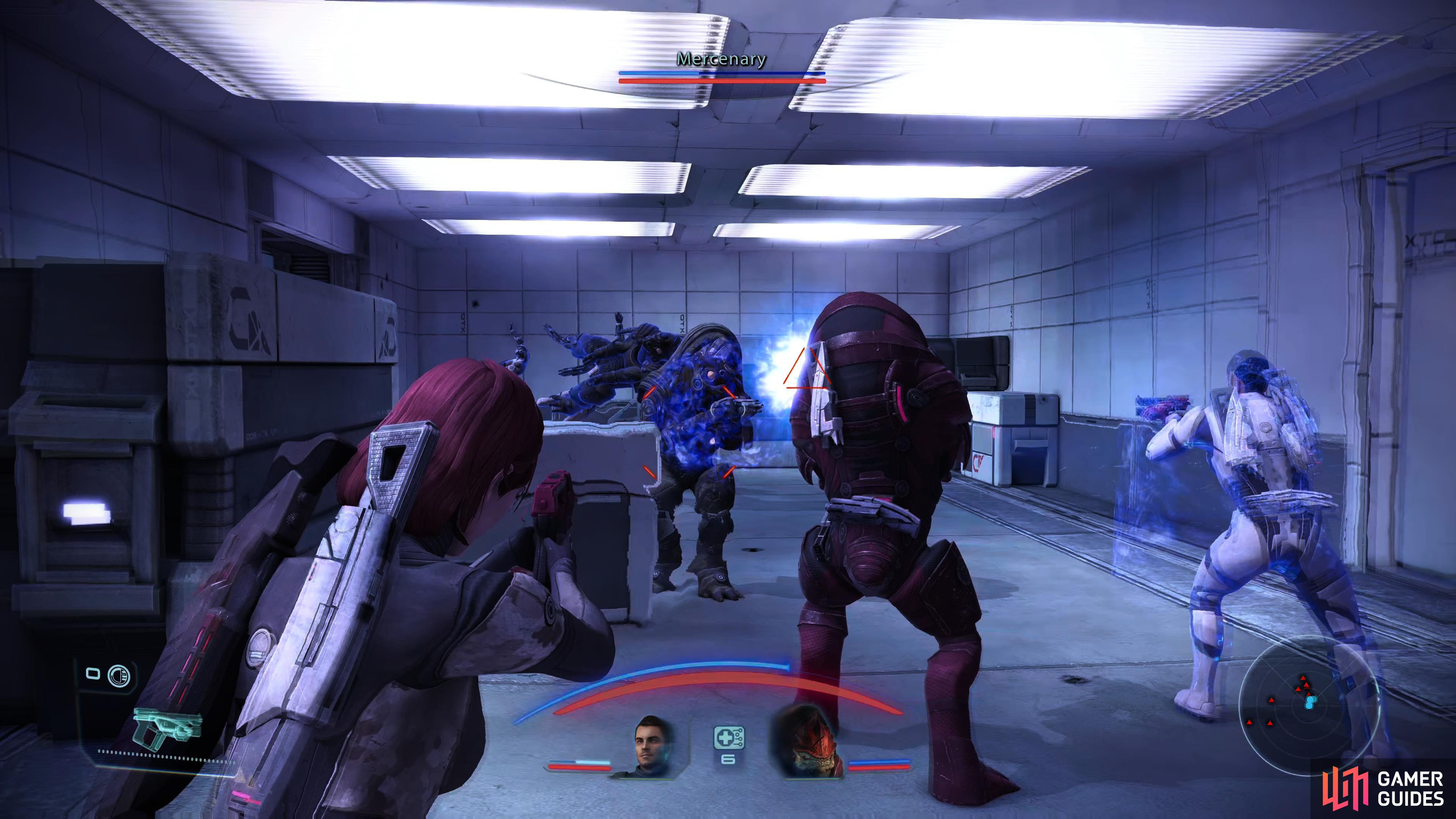 once inside, lure the Krogans to the entrance and use disabling Biotics to deal with them