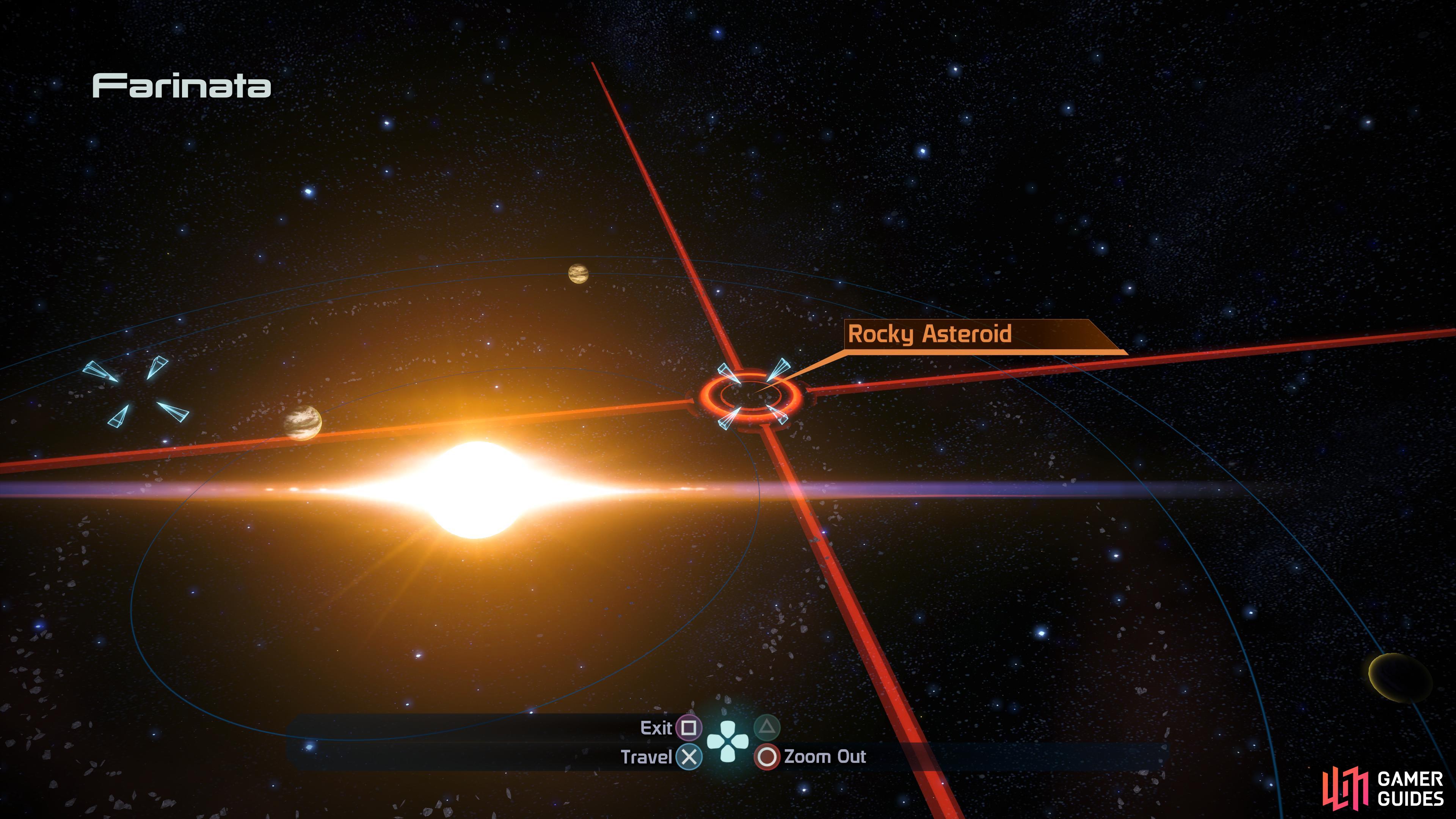 The location of a rocky asteroid in the Farinata system.