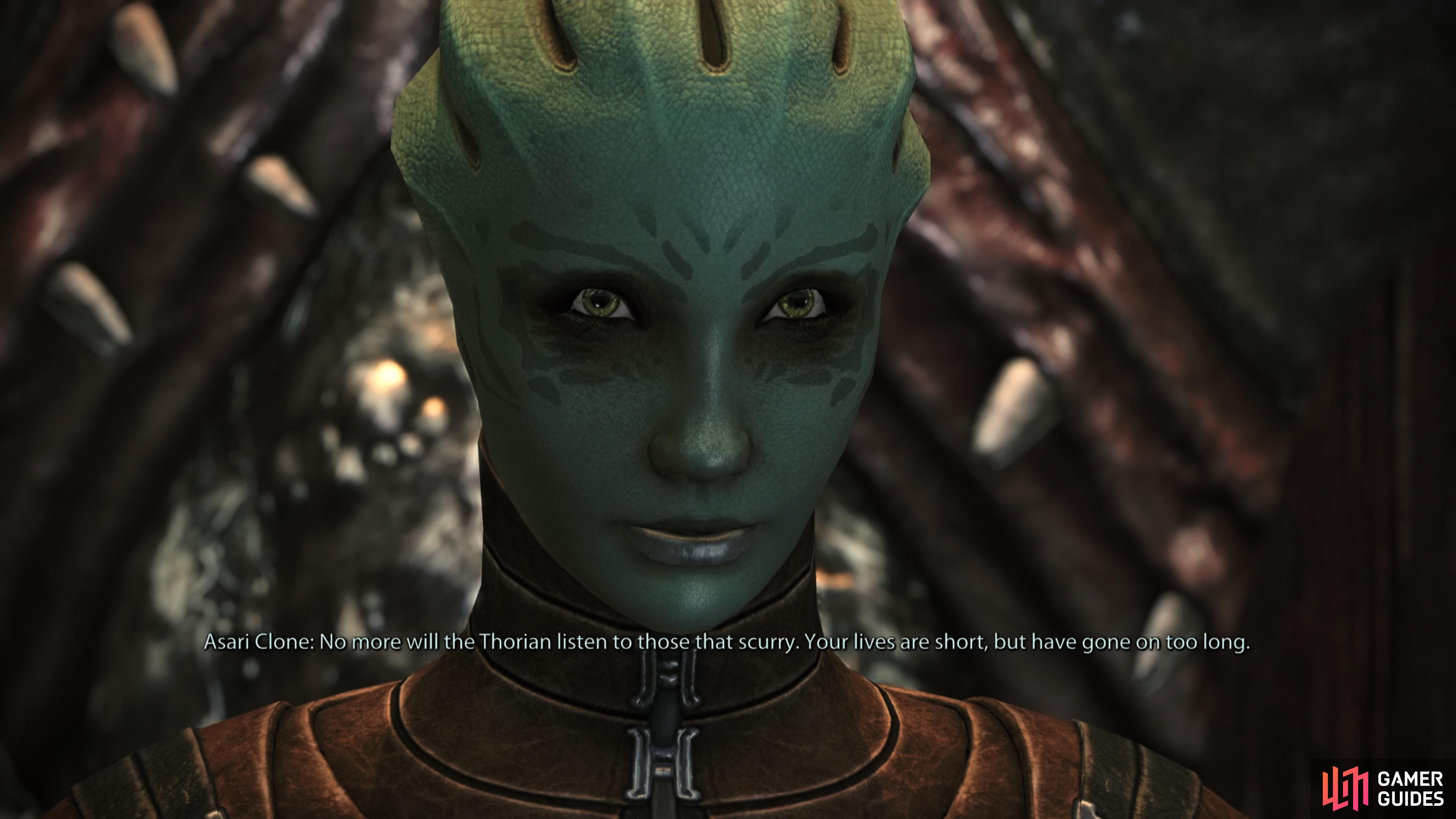 The Thorian will speak to you via an Asari Clone. Suffice to say, you're not going to be friends.