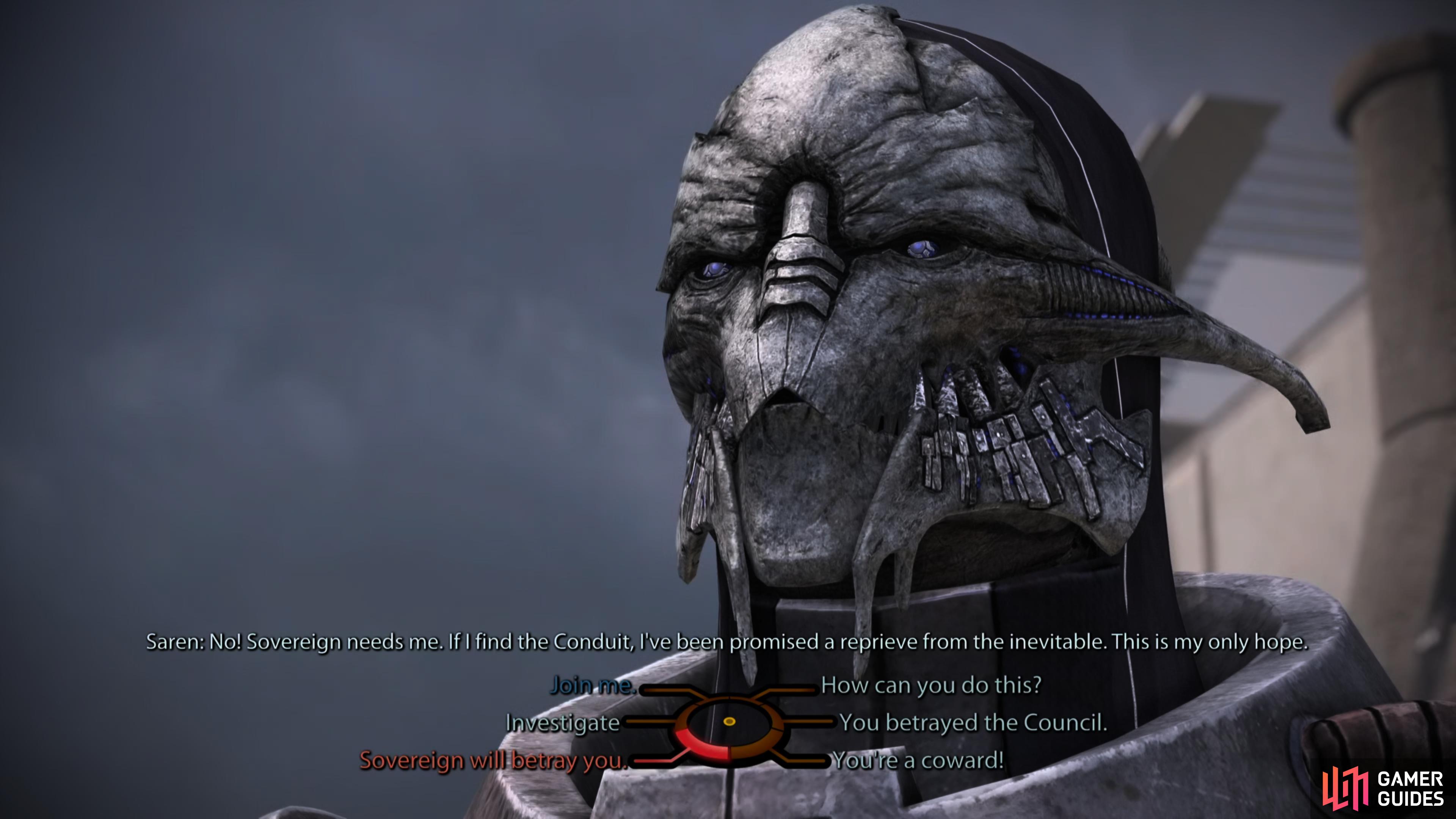 Saren will engage in dialog, but a fight is inevitable.