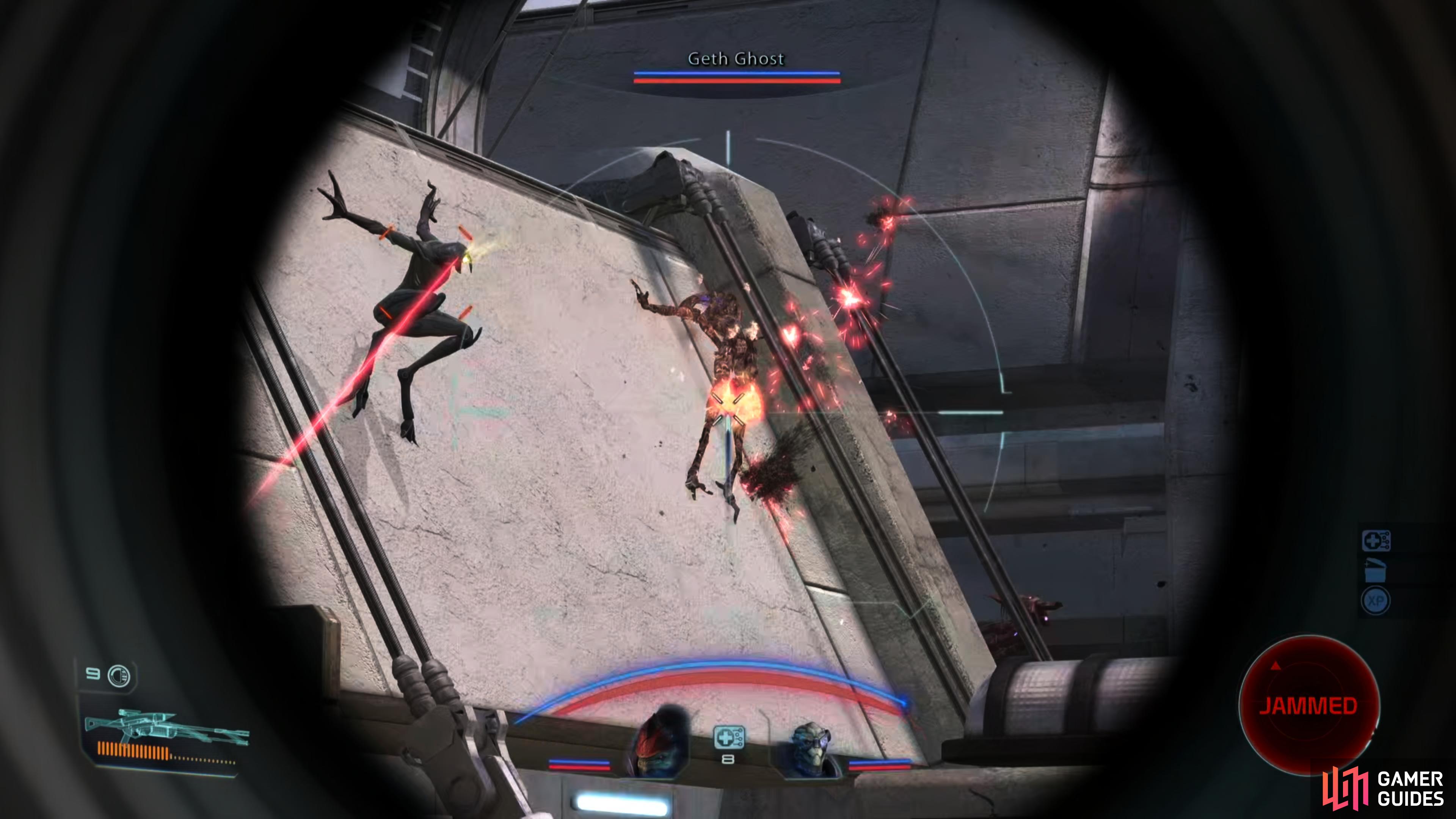 Pick off the Geth Stalkers from afar to limit your exposure to enemy fire.