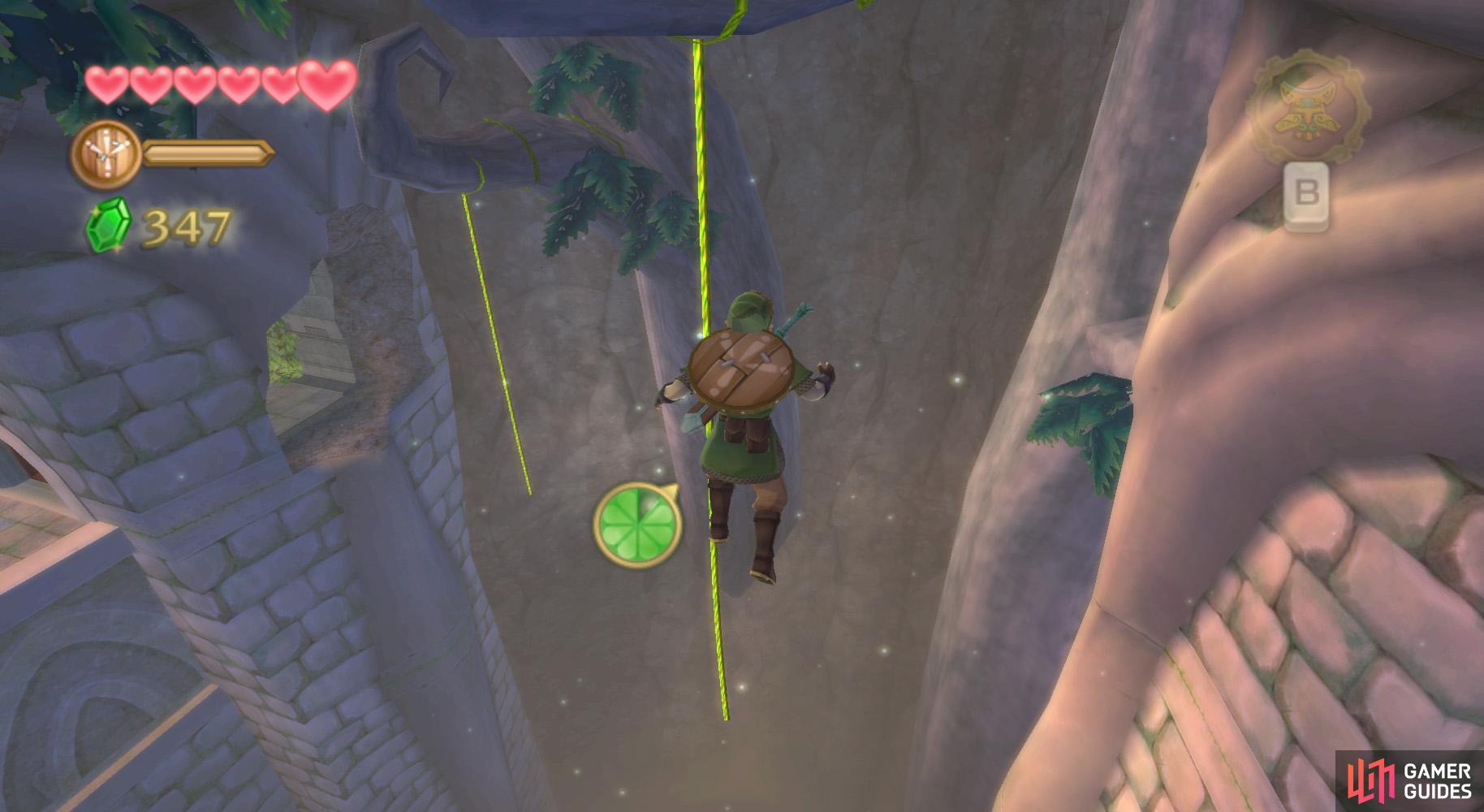 You'll need to swing across two vines to reach this final chest.