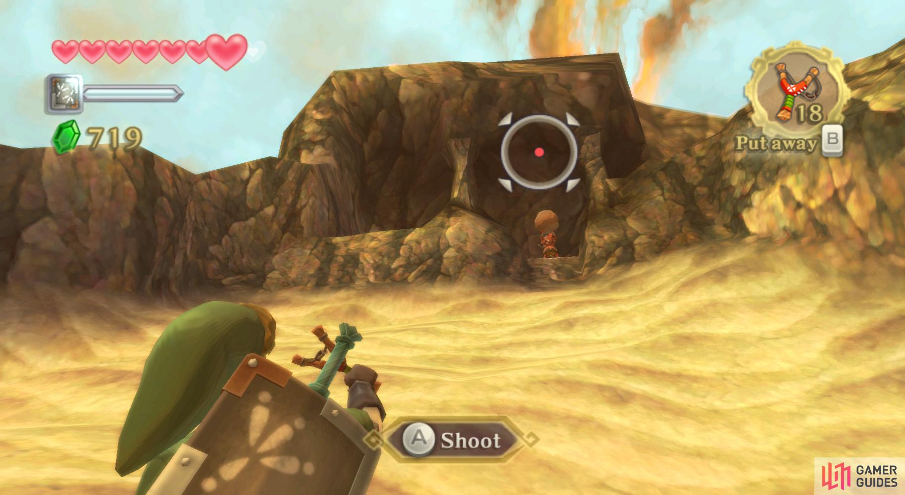 Shoot the Bokoblin to make them drop their boulder.