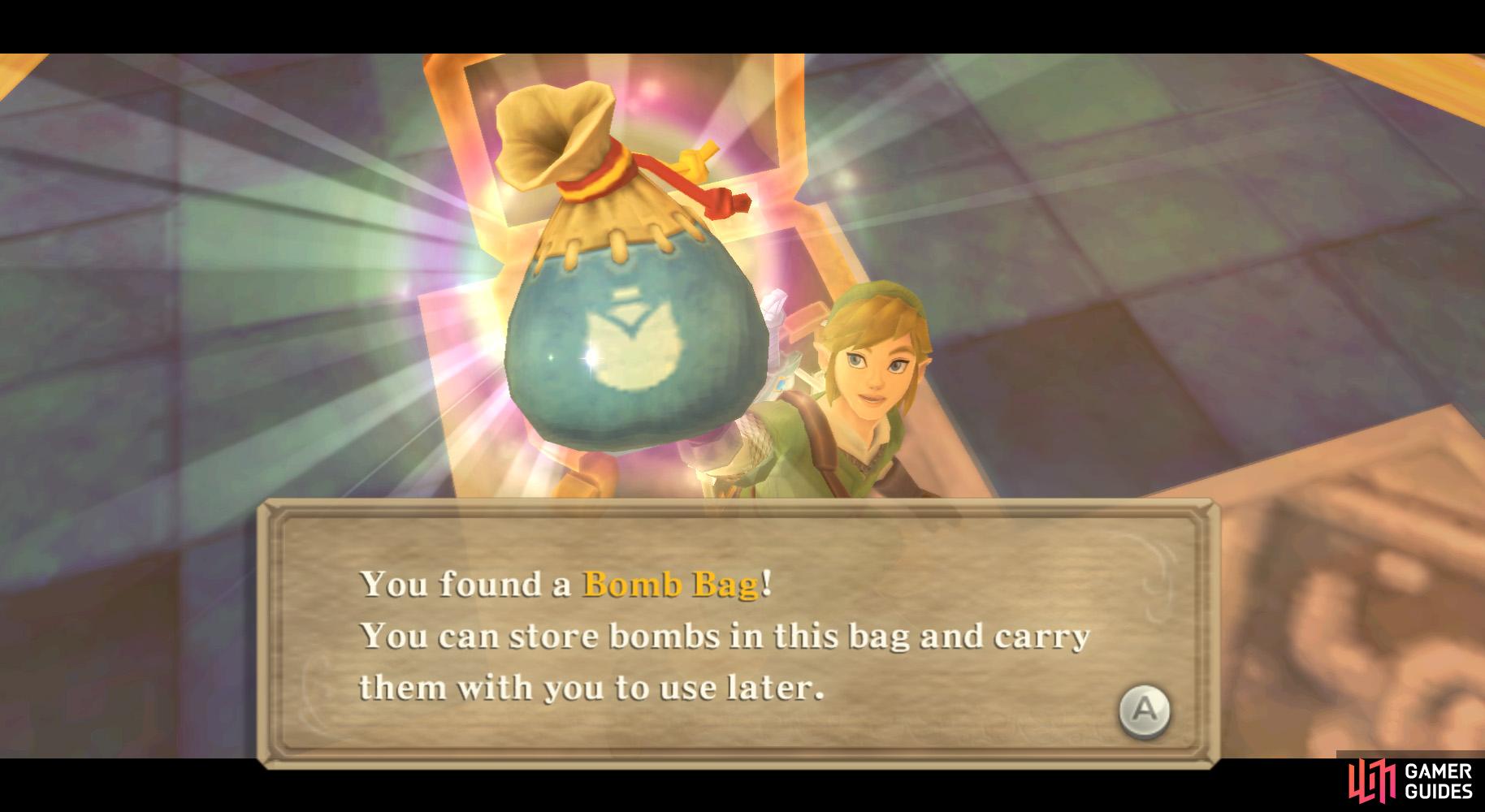 You'll find the Bomb Bag inside the second dungeon.