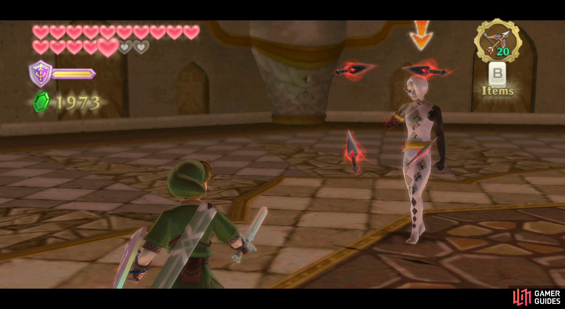 After a while, Ghirahim will have four projectiles in front of him.