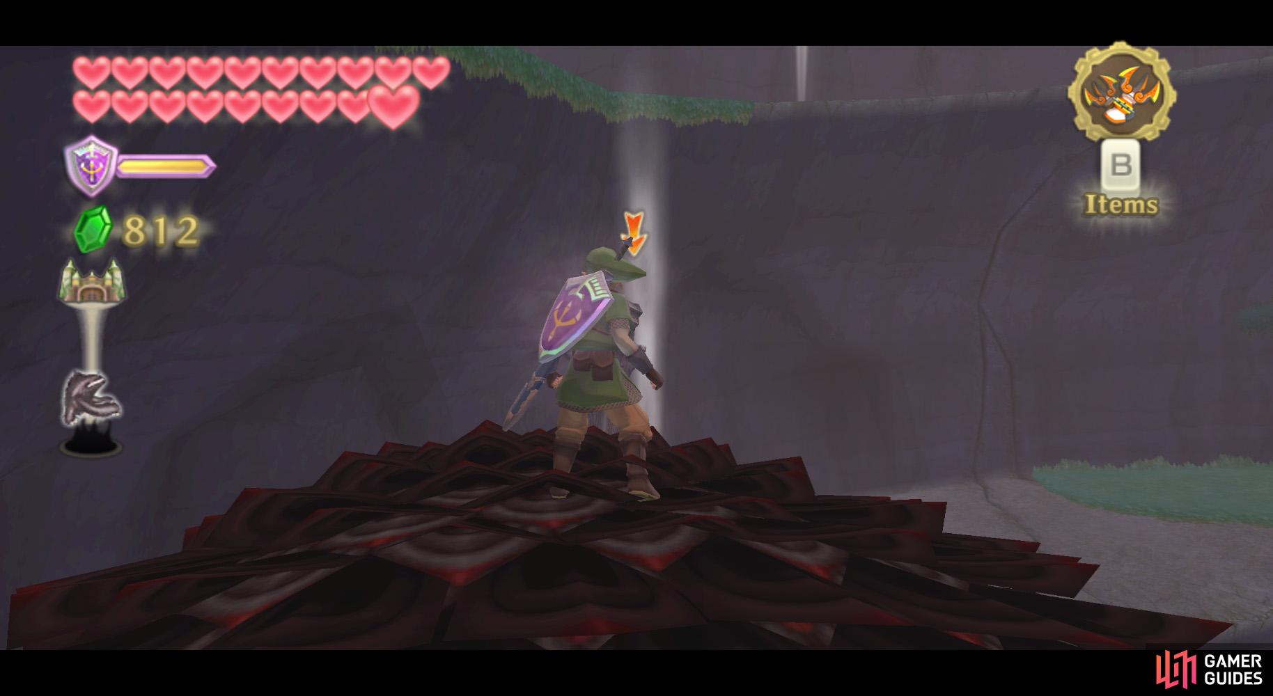 After hitting it with Groose's bomb, carefully jump on its head and hit the stone spike from there.