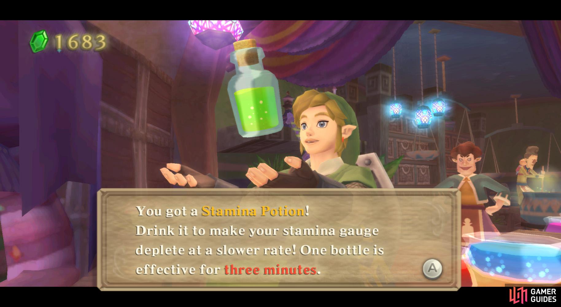 Head to the Bazaar and buy two Stamina Potions (or at least one).