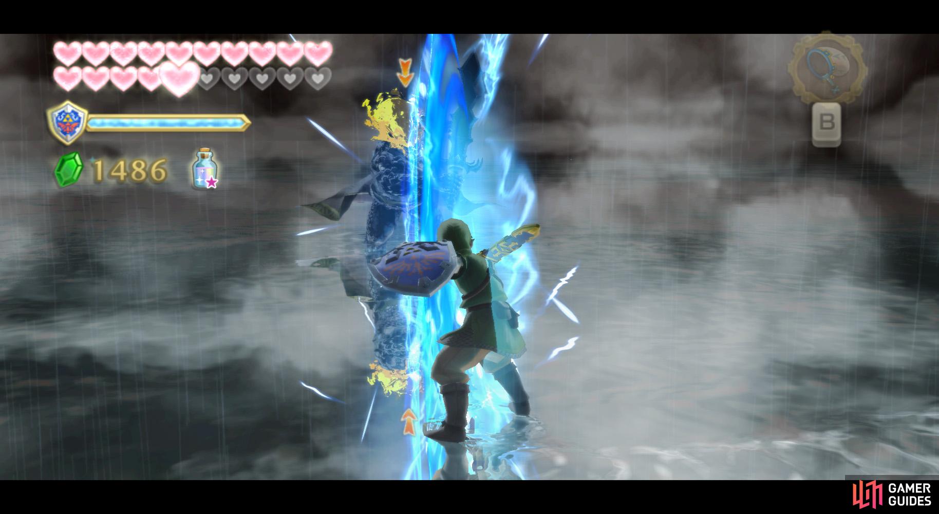 While your sword's charged with lightning, hit Demise with a lightning disc to stun him.