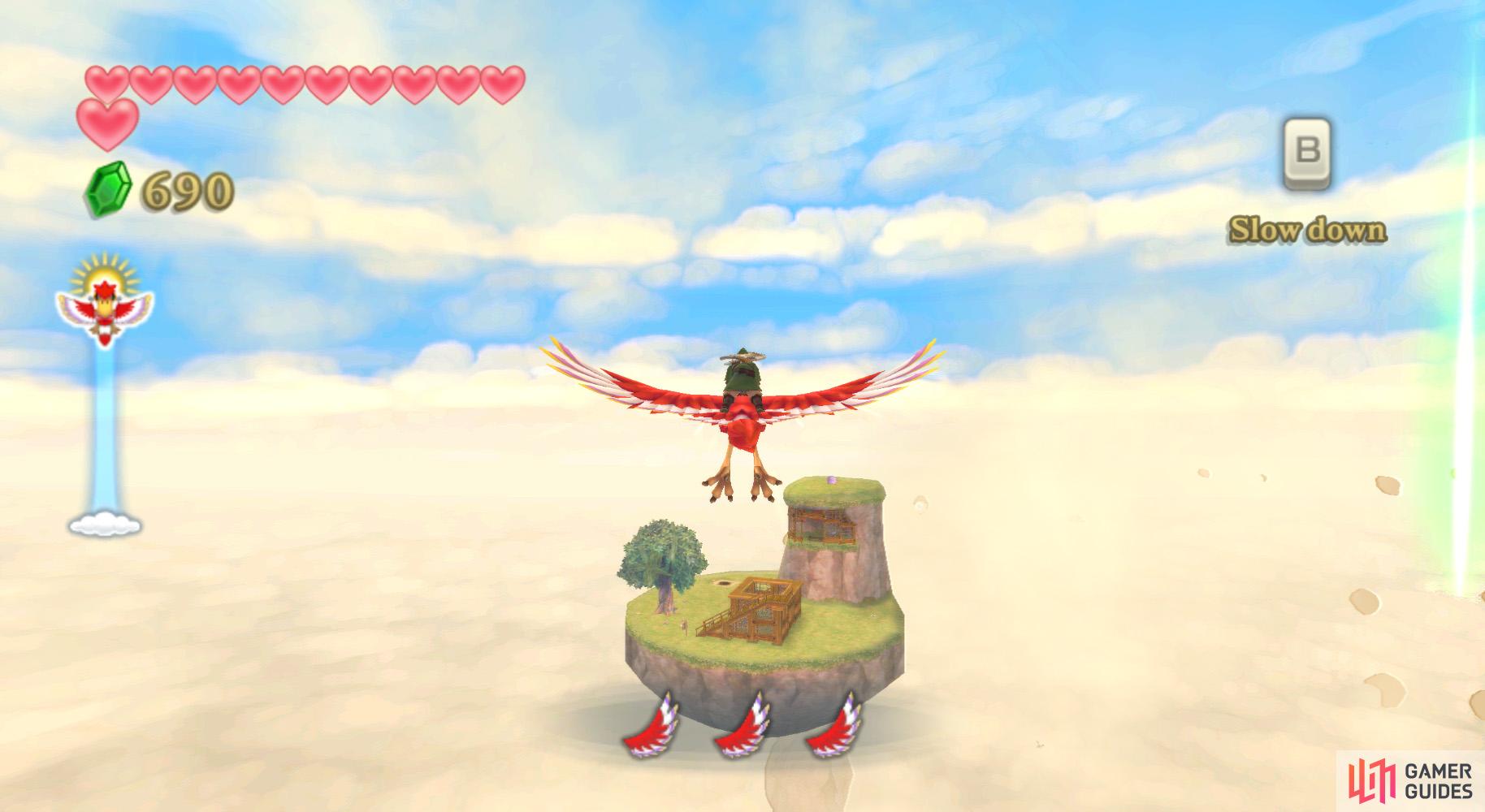 After activating the Temple of Time Goddess Cube, sky-dive to the tallest part of Beedle's Island.