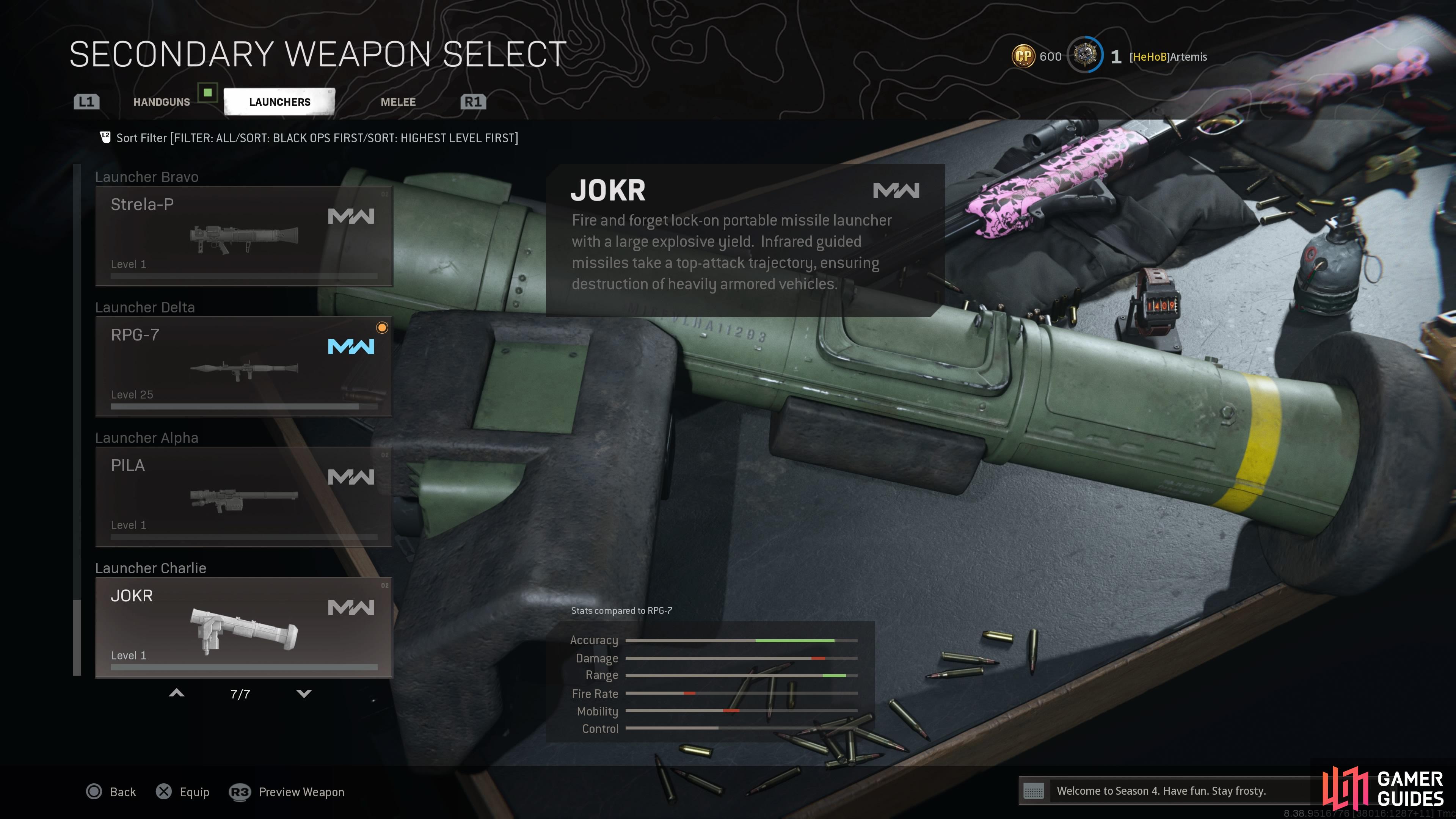 Warzone, JOKR - Launcher Stats