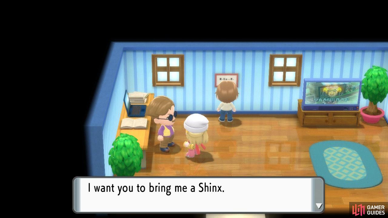 The Pokémon he asks for are usually easy to find at this point in the game - Shinx can be caught very early on.
