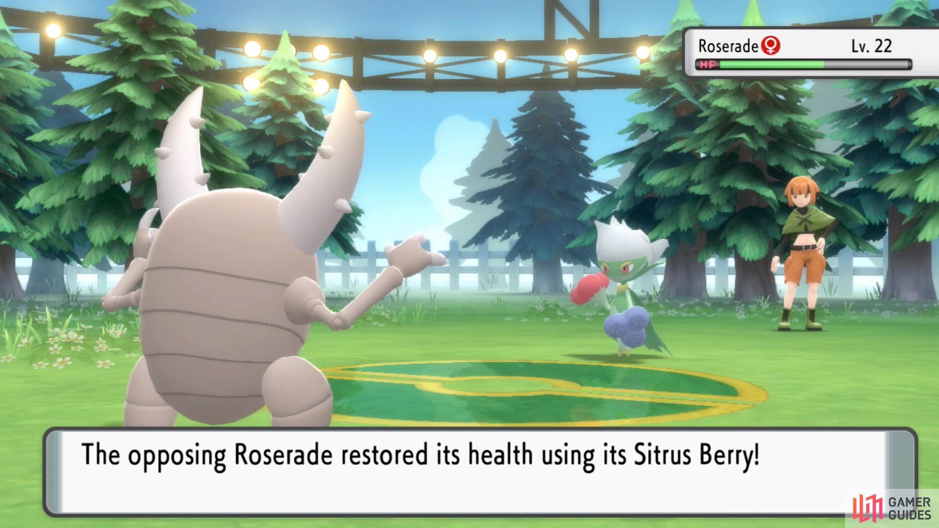 Roserade's Sitrus Berry will restore some HP when low.