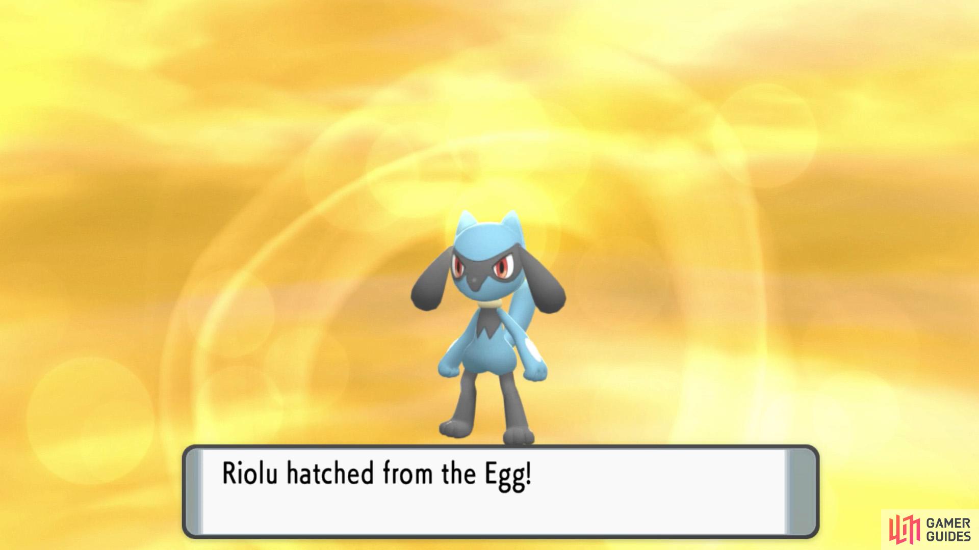 Keep the egg in your party and it'll hatch into a Riolu.